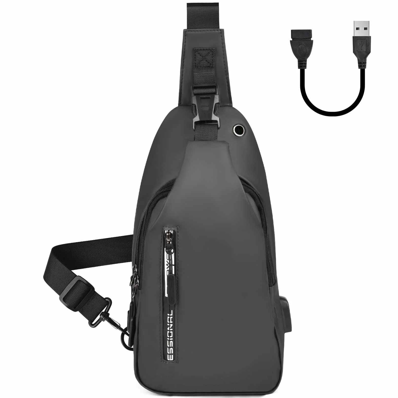 Aucuu męska torba na klatkę piersiową, torba na ramię z portem USB do ładowania, wodoodporna torba na ramię, torba na piersi Crossbody (z USB*1), #2 Szary