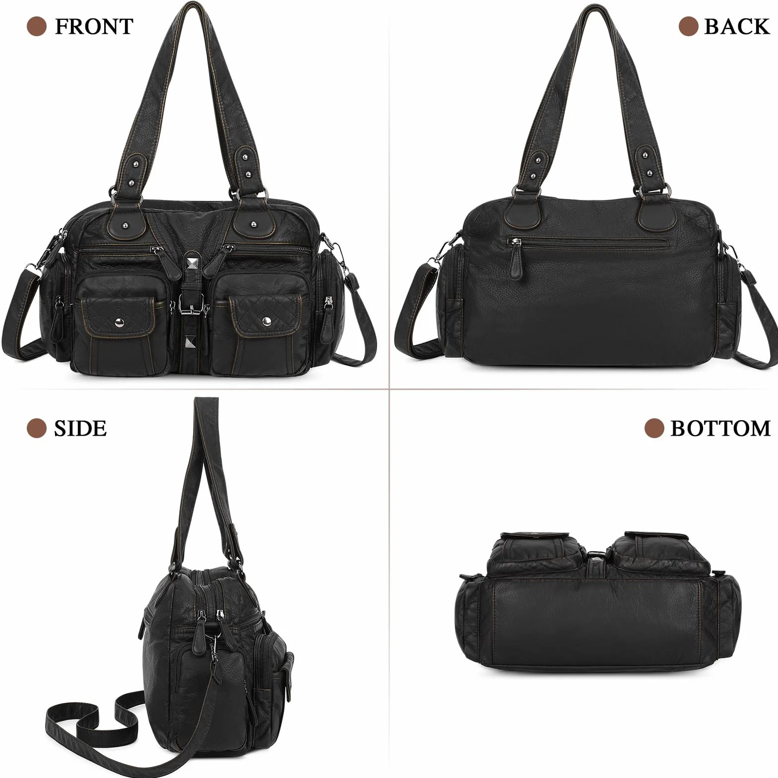 Skórzana torebka typu crossbody sprana miękka torebka na ramię torebka o dużej pojemności dla kobiet pań dziewcząt
