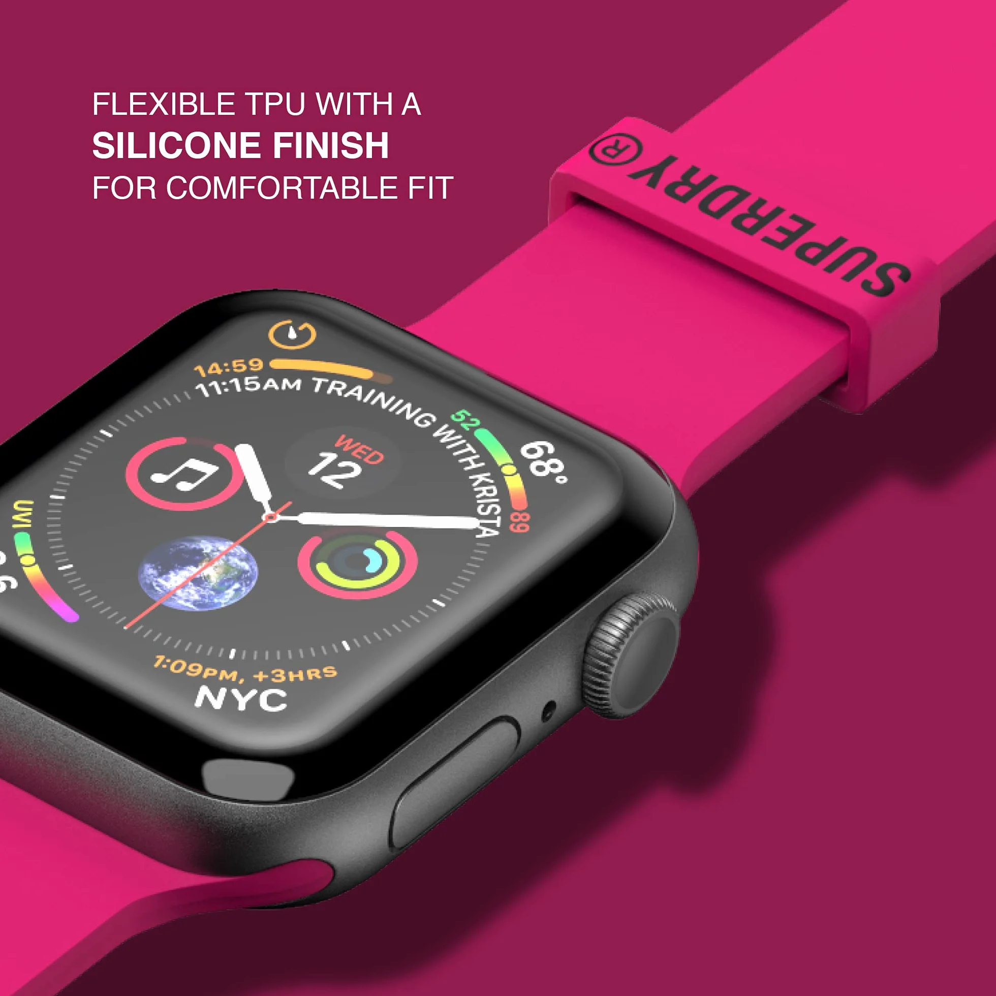 Superdry Pasek do zegarka kompatybilny z Apple Watch, nylonowy pasek z tkaniny, wygodny, elastyczny, idealny do uprawiania sportu, fitnessu, biegania, 42/44 mm, różowy