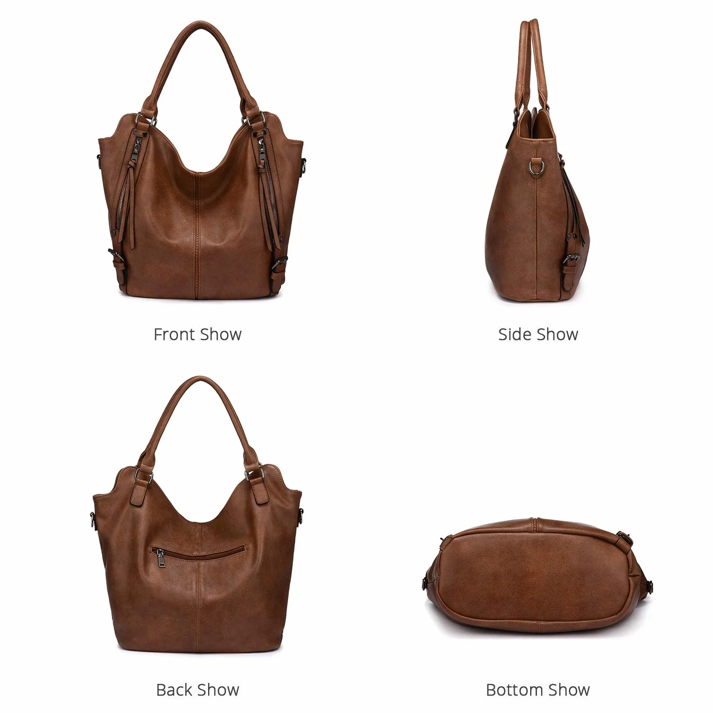 Realer Torba damska, duża, skórzana, typu shopper, na ramię, torba typu hobo w zestawie z portfelem, dla pań, do biura, szkoły, na zakupy i na podróż, zestaw 2-częściowy