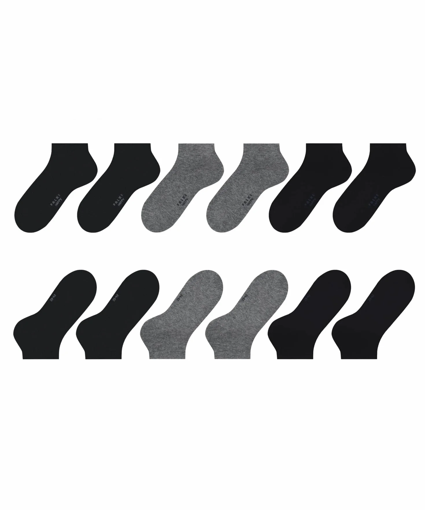 FALKE Mężczyźni Skarpety do trampek Happy Multipack M Sn Bawełna krótkie jednokolorowe 6 Pak, Wielokolorowy Black Grey 0010, 43-46