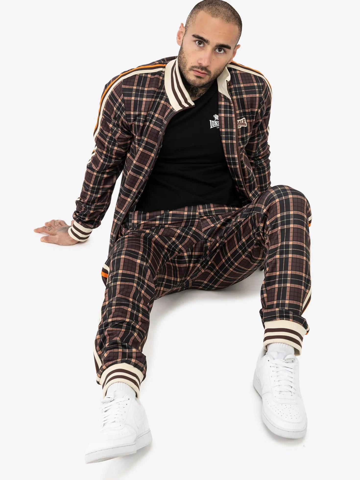 Lonsdale M?ski dres treningowy w?ski krój HEDLEY, br?zowy/ecru/pomara?czowy, XXL, 117638, br?zowy/ecru/pomara?czowy, XXL