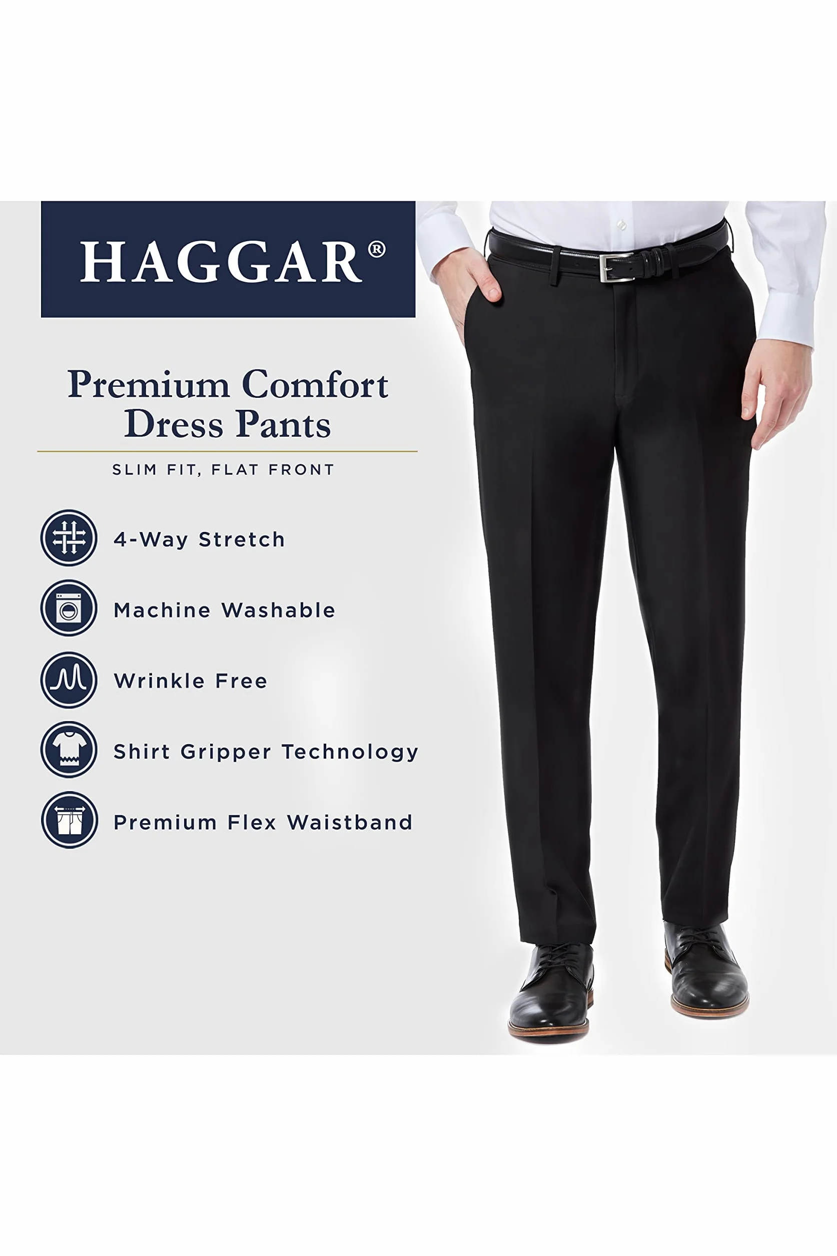 Haggar Premium Comfort Dress Pant - Slim Fit Flat Front Pant - Kalesony Mężczyźni