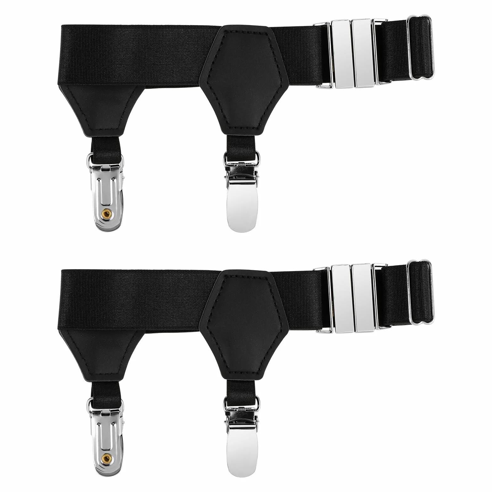 Mozeat Lens 1 para skarpet, podwiązek, szelki męskie, regulowane uchwyty na skarpety, czarne, regulowane podwiązki, klipsy, antypoślizgowe paski na skarpety, czarny, 2,50 cm, gefaltete Länge: 16 cm
