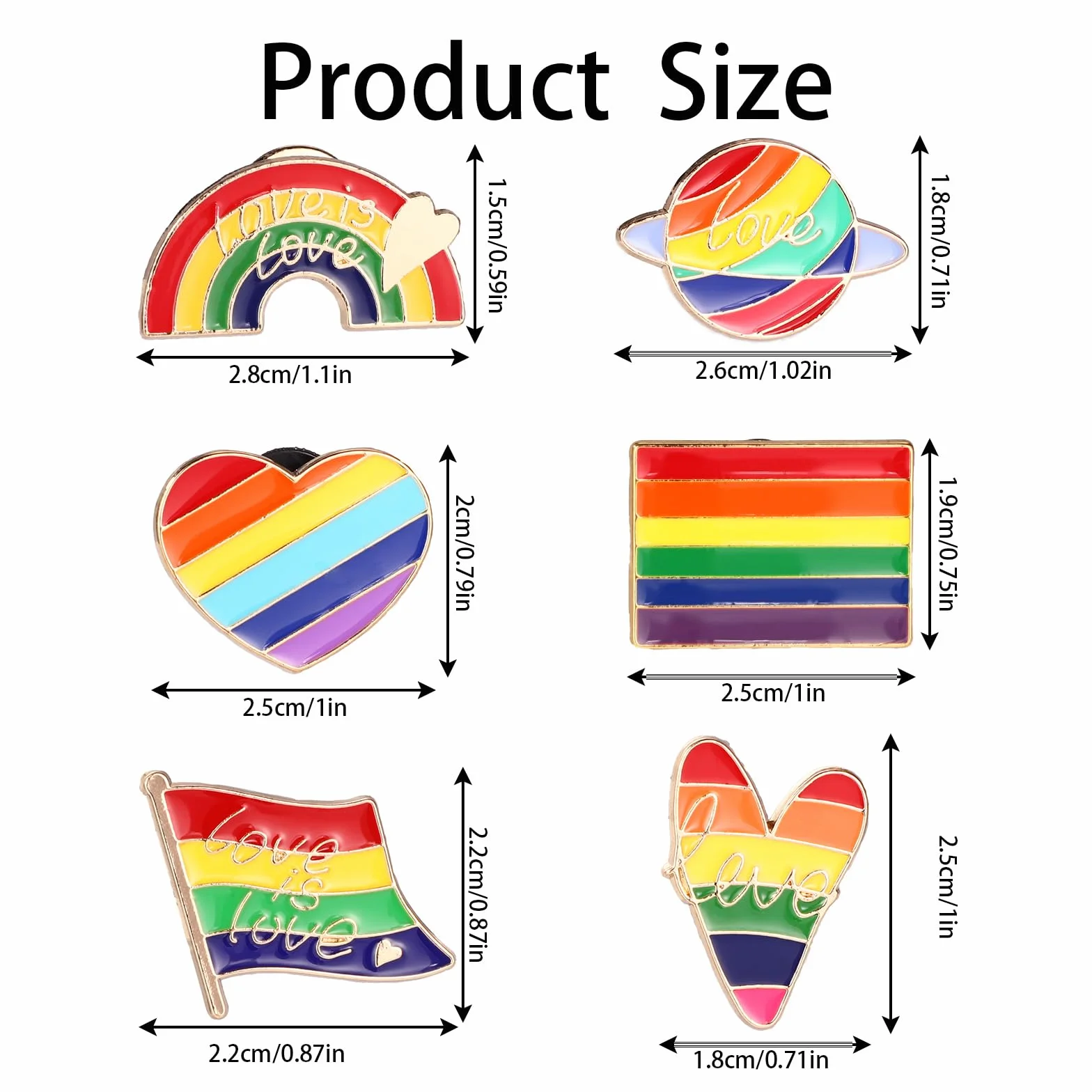 Mikovivi 6szt Przypinki LGBT Pride, Tęczowa Flaga Przypinka Progress Pride Lapel Broszka Progressive Miłość to Miłość Przypinki Lesbijki Transseksualne Biseksualne Geje Dekoracje na Ubrania Torby