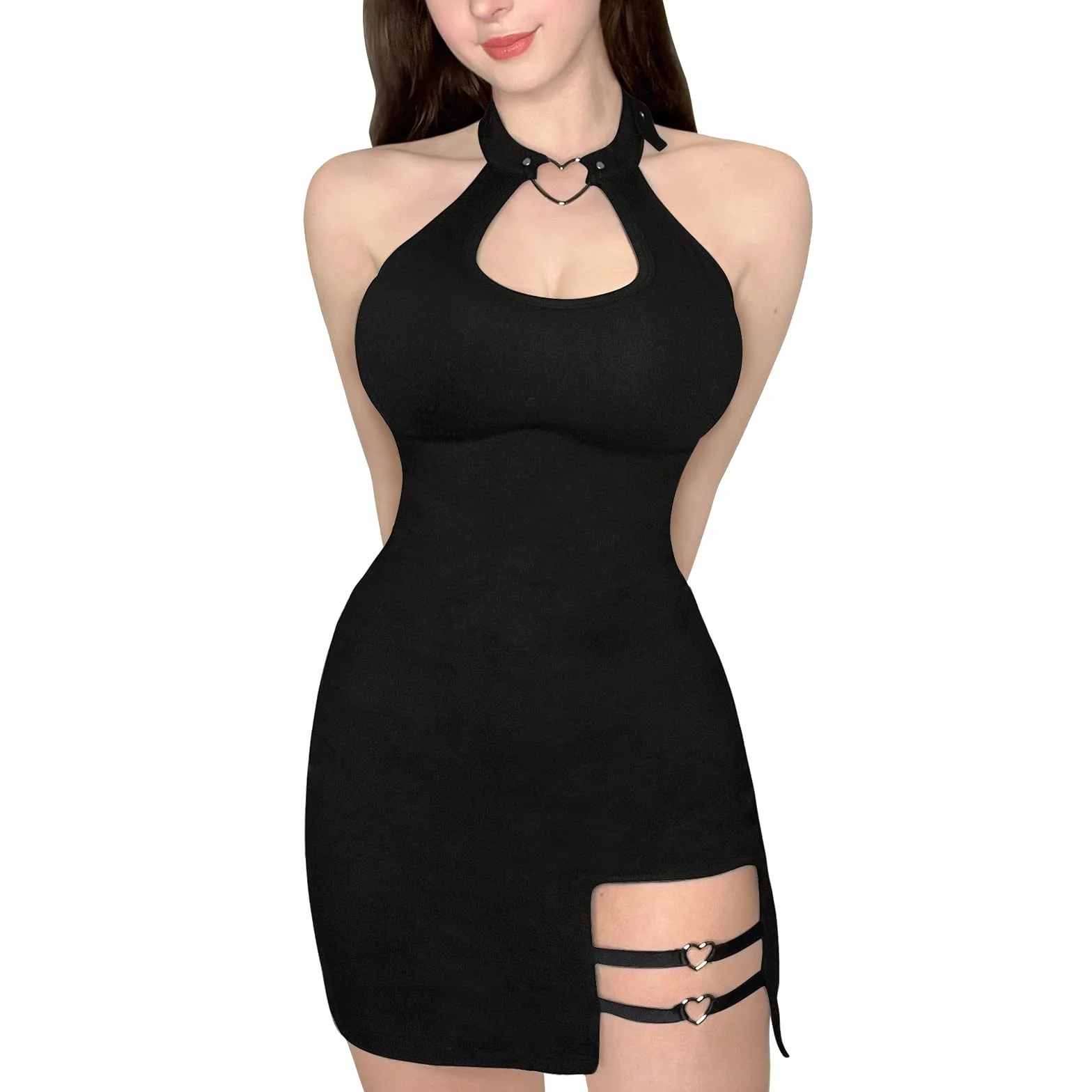 LittleForBig Damski Bawełniany Overall Vampy Kołnierzykiem Bodycon Mini Sukienka Spódnica Czarny XS