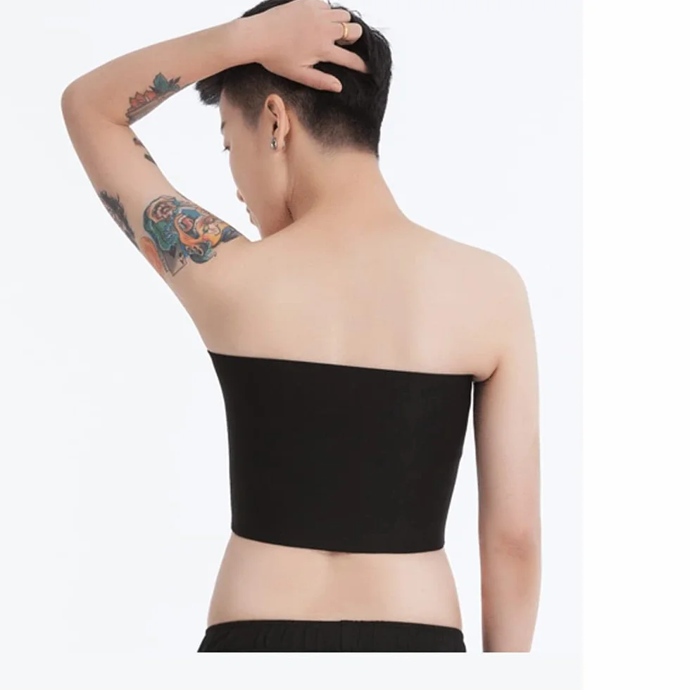 BaronHong Tomboy Trans Lesbijka bez ramiączek Plus Size Chest Binder Top z taśmą gumową 20 cm, czarny, S