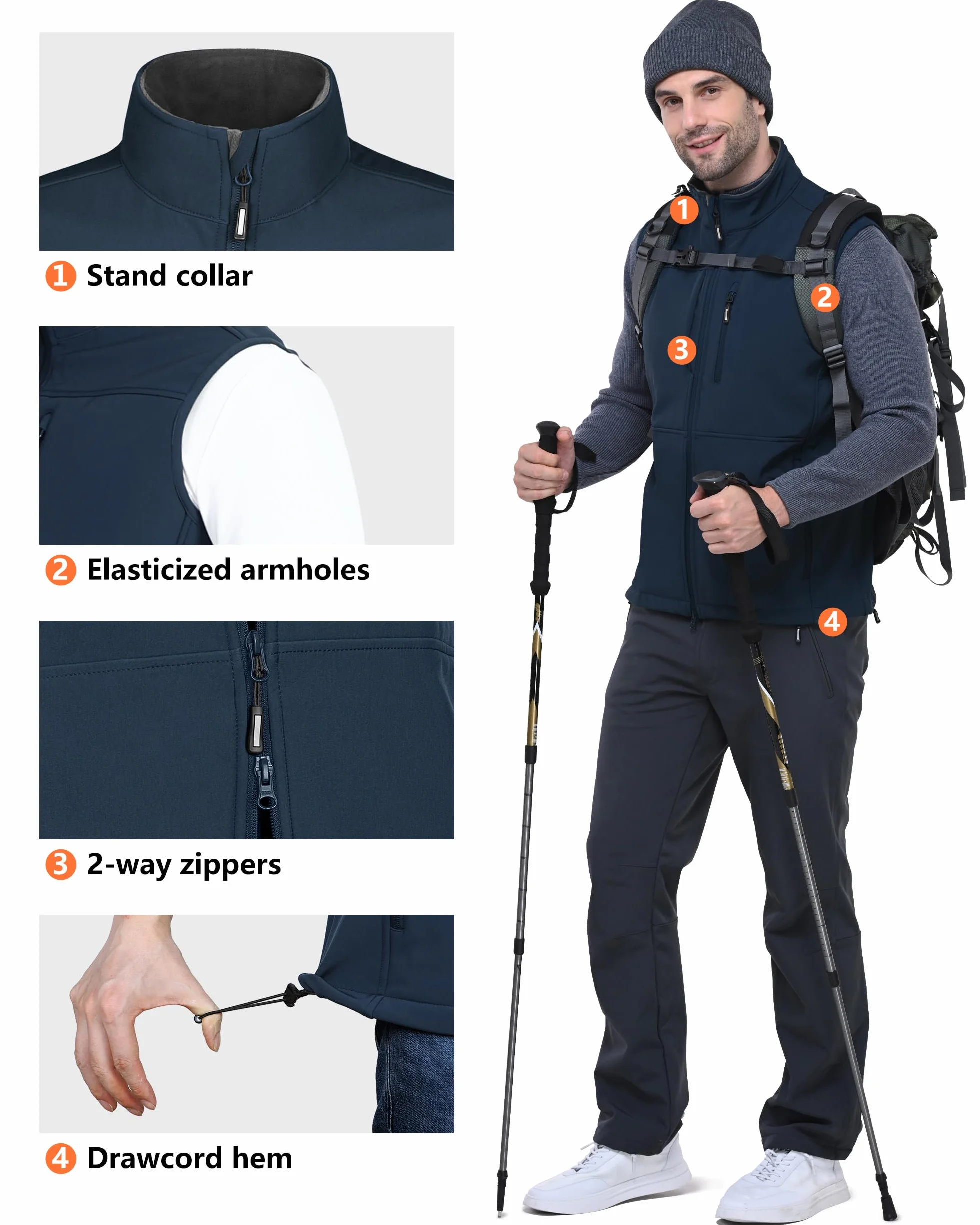 Outdoor Ventures Kamizelka softshellowa, męska, wodoszczelna, wiatroszczelna, bez rękawów, sportowa, wiele kieszeni, ciepła kamizelka golfowa, softshell dla mężczyzn