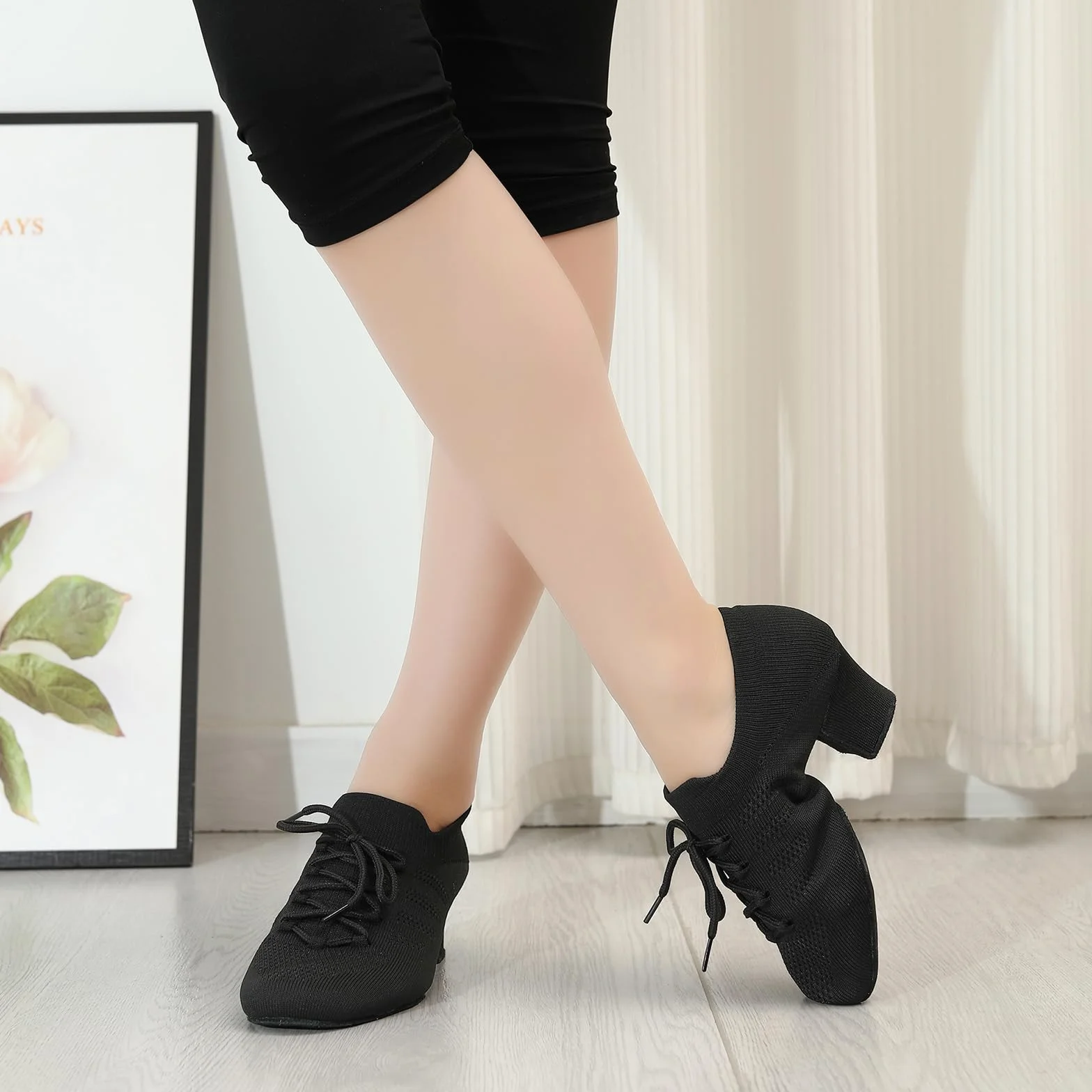 Damskie Buty do Tańca ćwiczeń Tanecznych latynoamerykańskiego z zamkniętymi palcami i niskim obcasem Buty do tańca towarzyskiego z dzieloną podeszwą