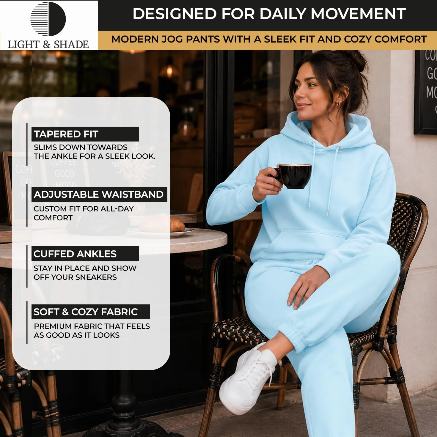 Light & Shade Damskie spodnie dresowe loungewear, miękkie w dotyku joggery do domu i na co dzień
