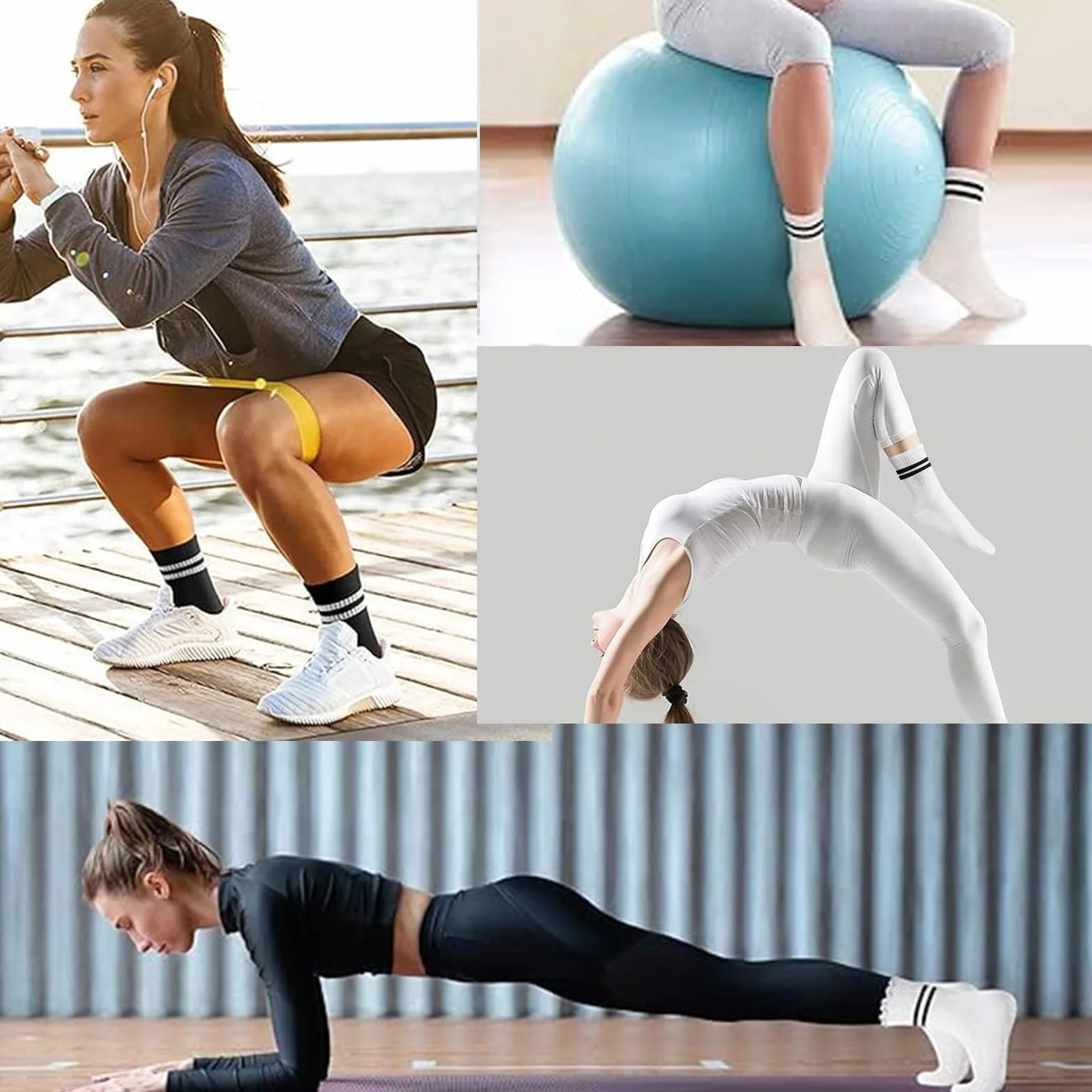 3 pary skarpet do jogi, damskie skarpety do pilatesu, długie skarpety dla kobiet i dziewcząt, skarpety antypoślizgowe do pilatesu, baletu, tańca, trampoliny (czarny i biały proszek), biały, Rozmiar