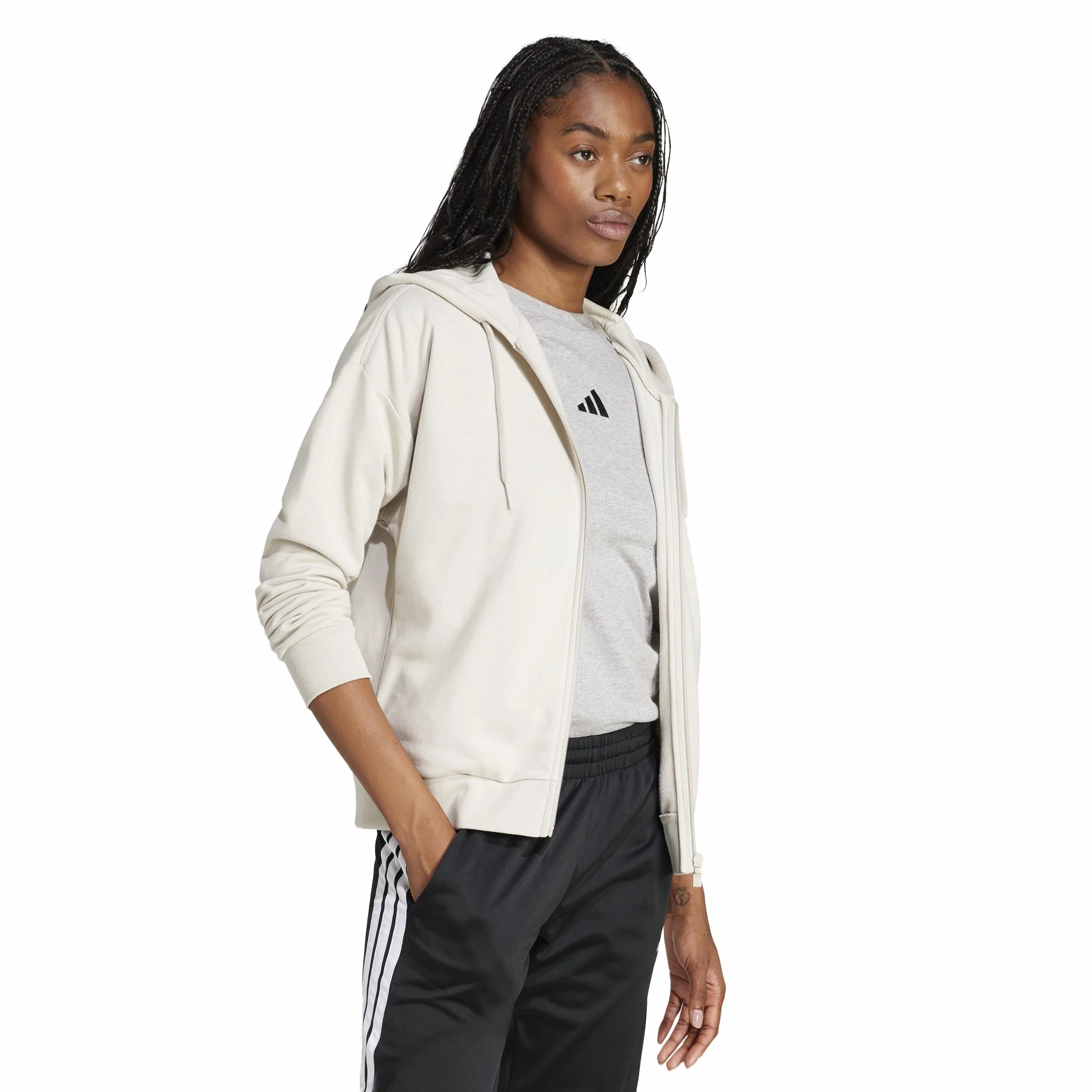 adidas Kobiety ESSENTIALS LINEAR FULL ZIP FRENCH TERRY HOODIE, wonder alumina/white, S