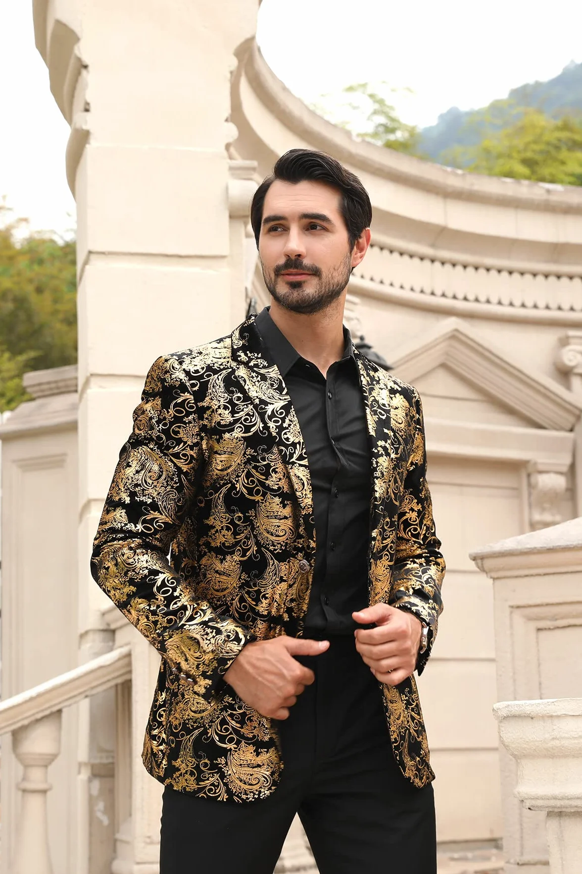 Allthemen Męska marynarka na co dzień Paisley żakardowe kurtki garniturowe slim fit kwiatowy nadruk stylowa marynarka płaszcze eleganckie kurtki
