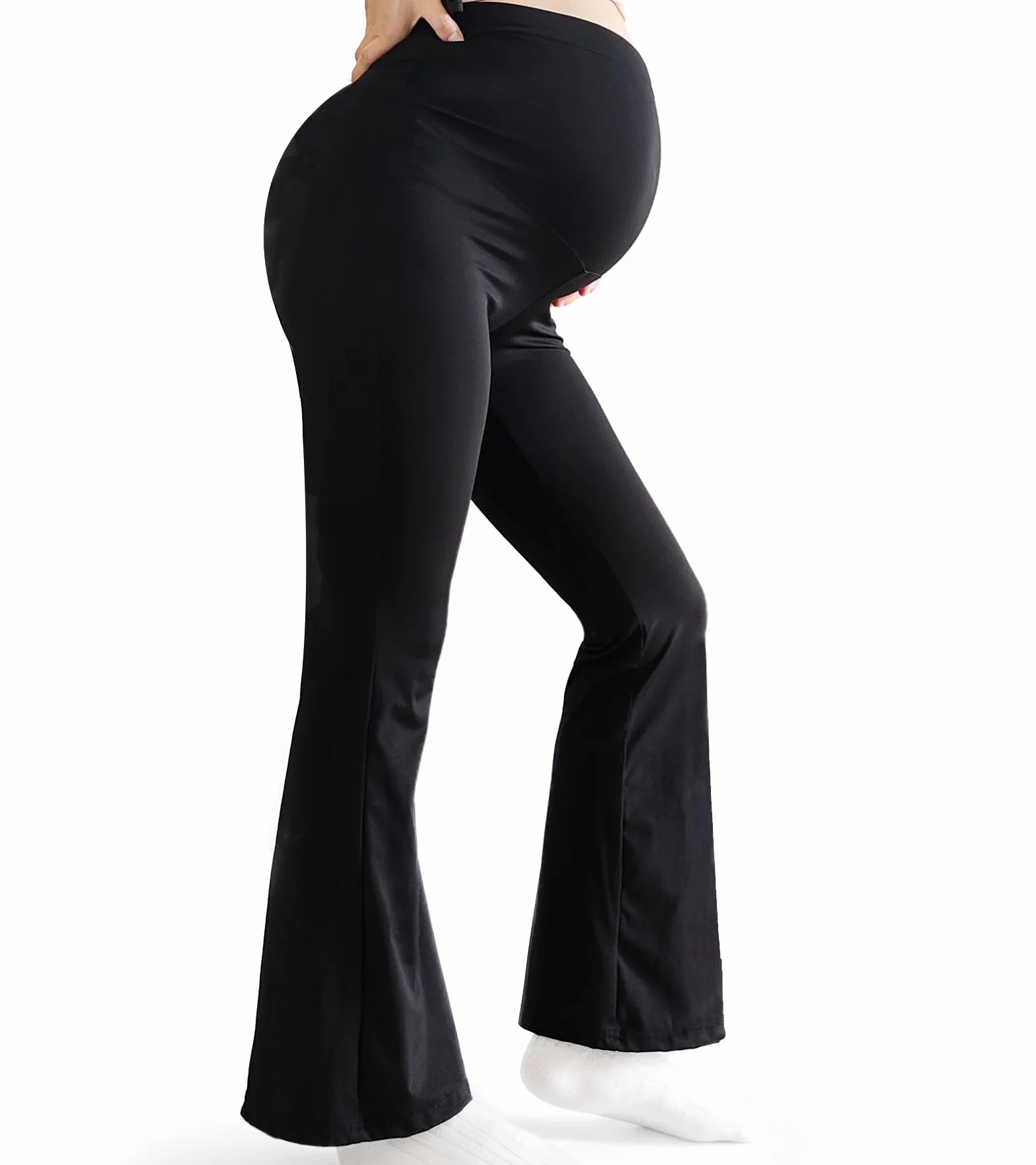 Damskie legginsy ciążowe, spodnie do jogi, rozciągliwe spodnie bootcut nad brzuchem, spodnie ciążowe do pracy, wypoczynku, spodnie sportowe
