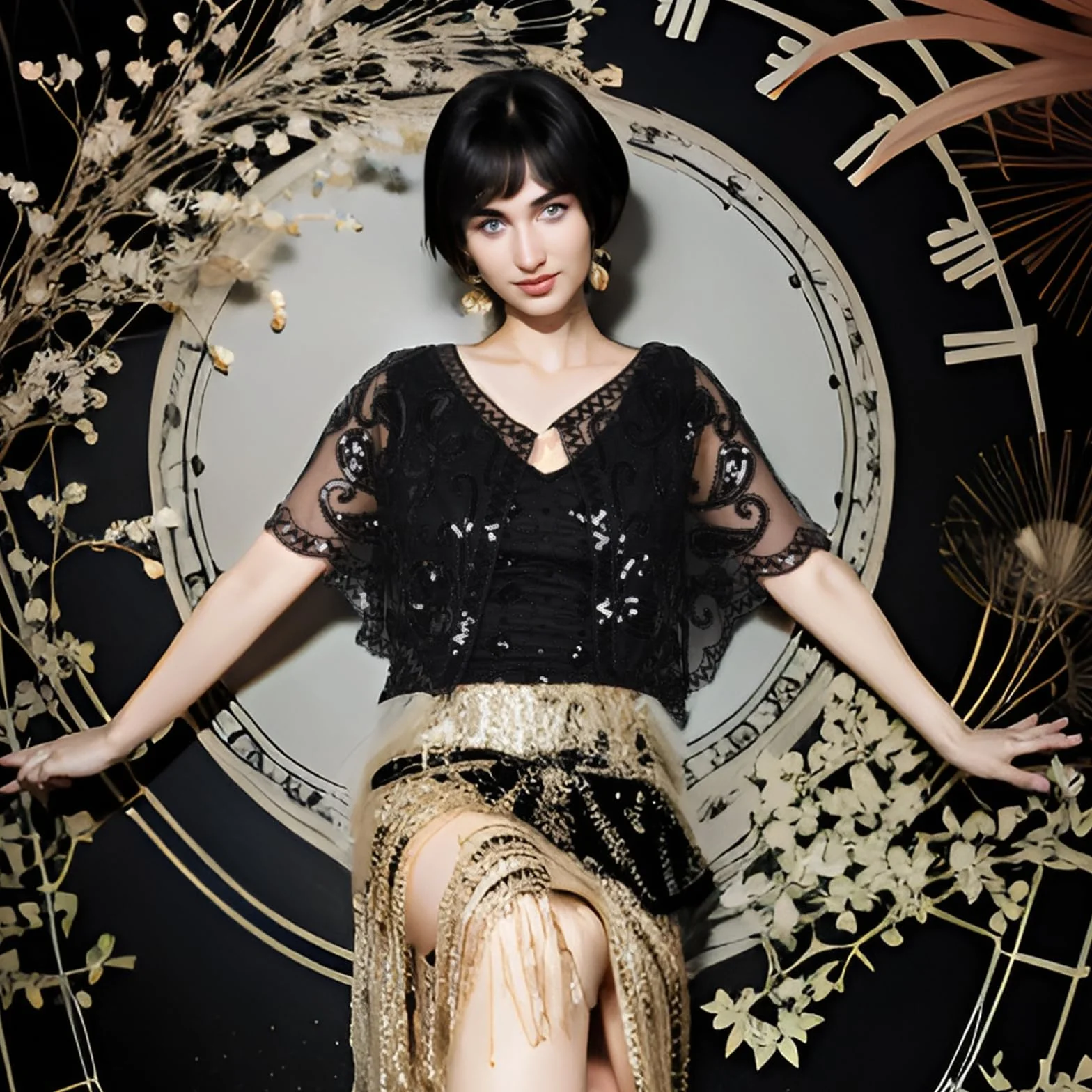 PLULON 10 sztuk flapper z lat 20. Wielki Gatsby zestaw akcesoriów modny ryk z motywem lat 20. z opaską, długie czarne rękawiczki, naszyjnik, kolczyki dla kobiet