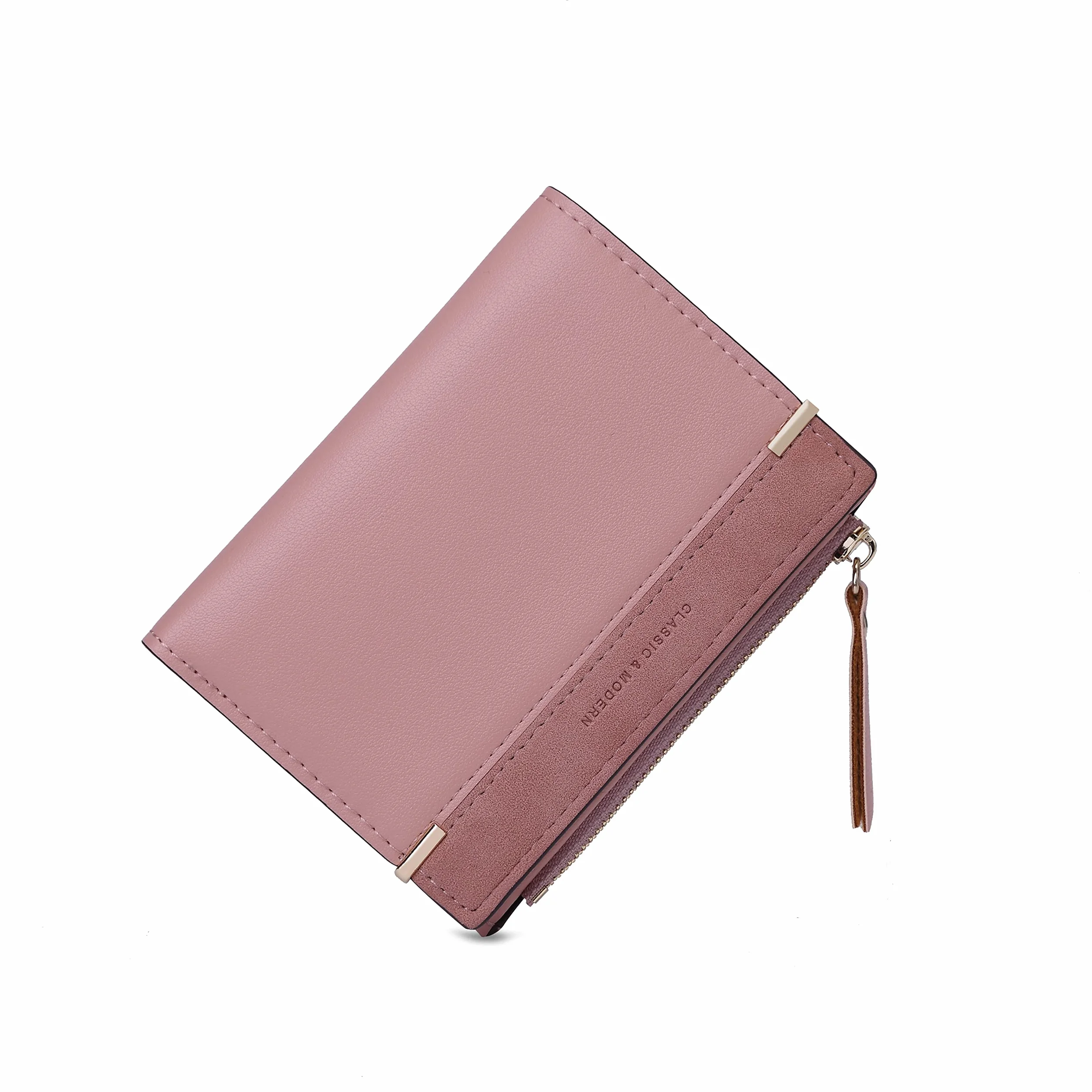 CHAOFANXI Damski portfel skórzany Bifold, mały portfel dla kobiet, mały i krótki rozmiar, z wieloma przegródkami, Różowy, 11.5*9*1.5, Nowoczesny