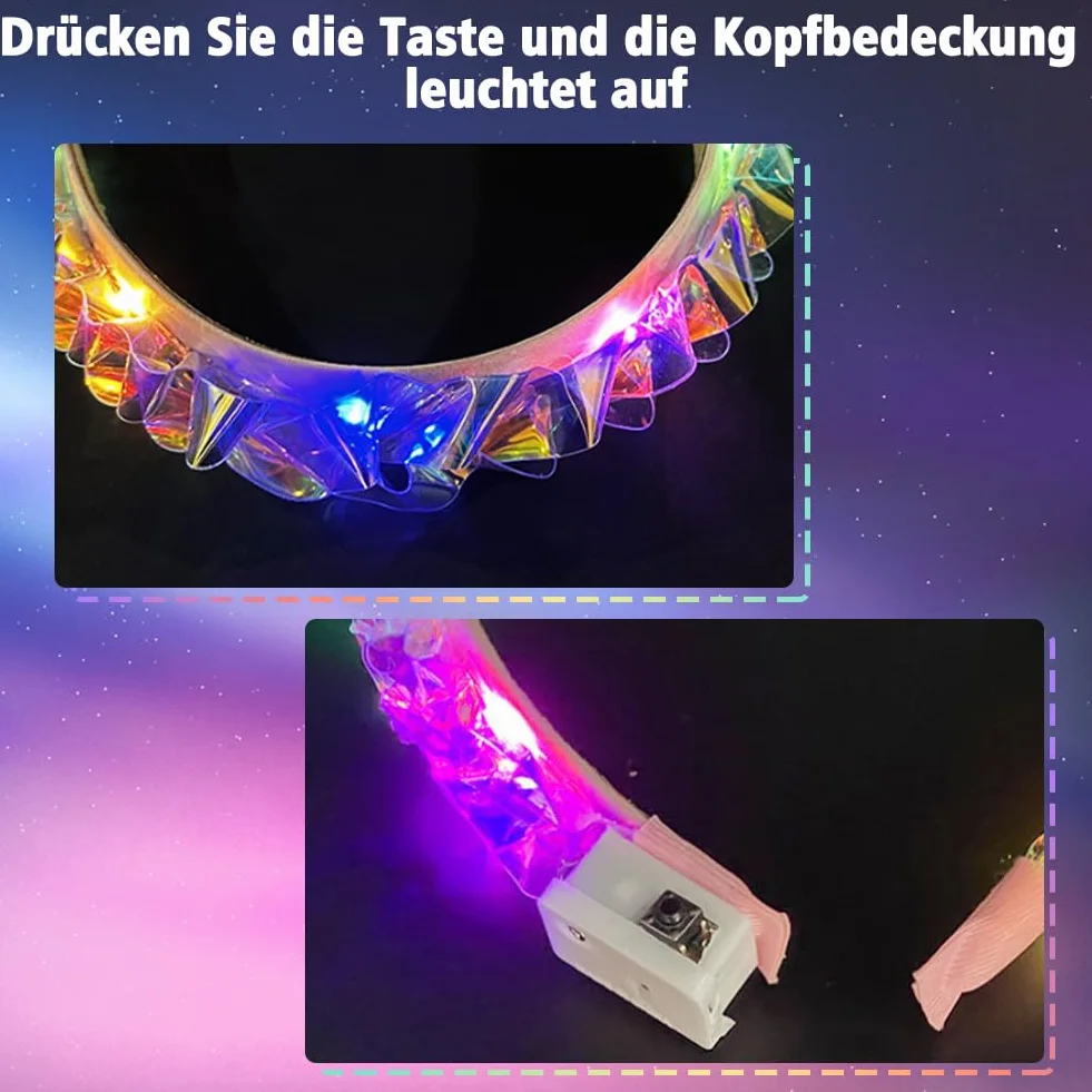 Świecąca opaska na głowę, świecąca opaska do włosów LED, świecąca opaska na włosy do klubu nocnego, ozdoba do włosów dla kobiet i dziewcząt, 2 sztuki