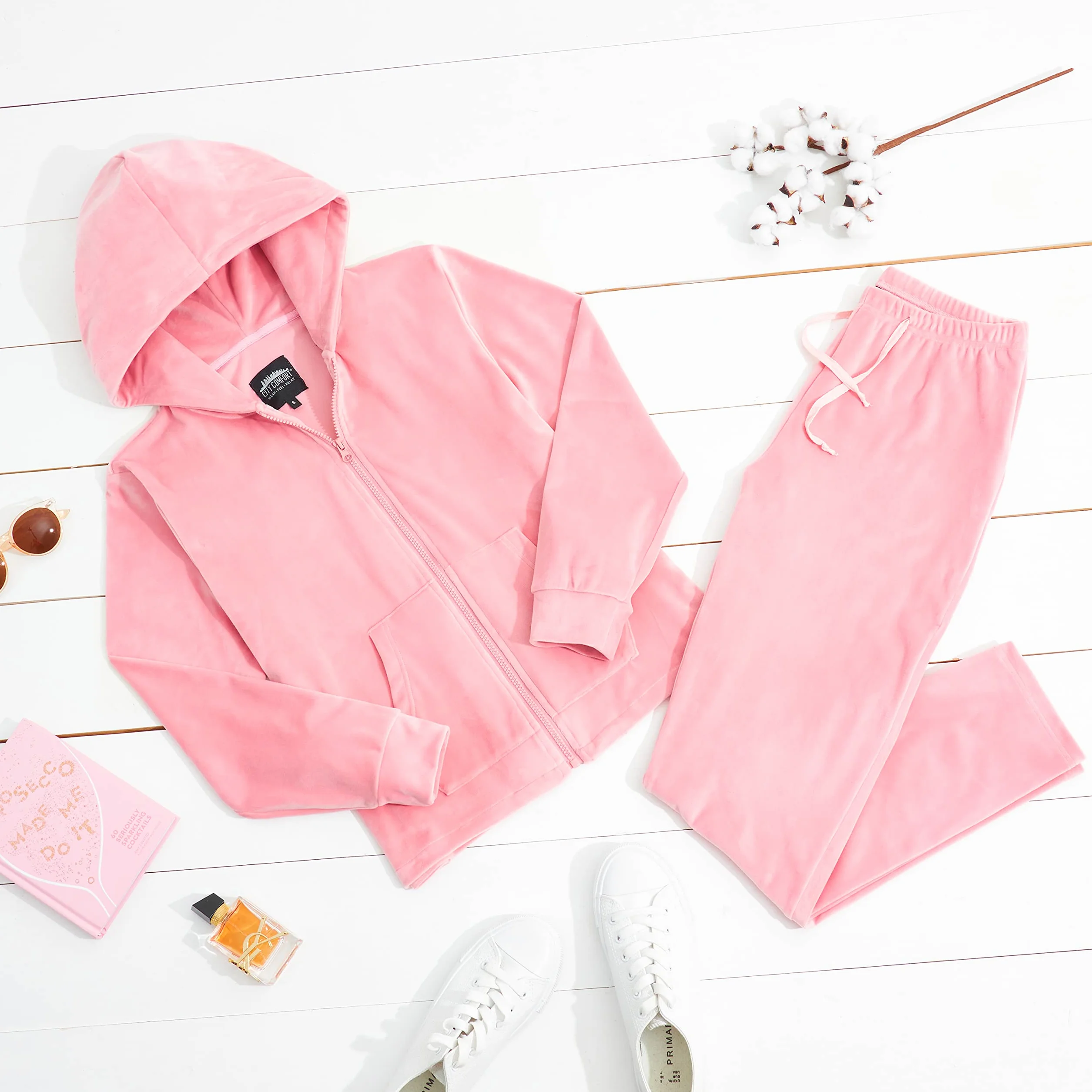 CityComfort Damski dres zapinany na zamek welurowy dres dresowy - bluza z kapturem, joggery 2-częściowy zestaw