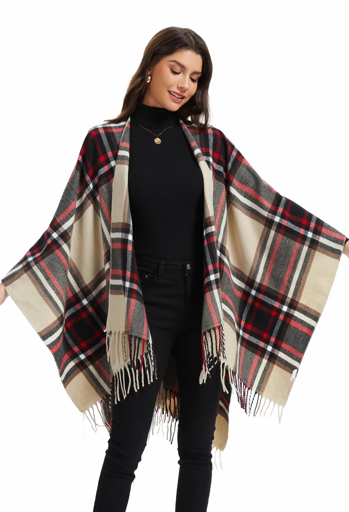 Damski Szal, Otwarty Poncho, Kardigan Peleryna, Oversize Swetry na Jesień i Zimę