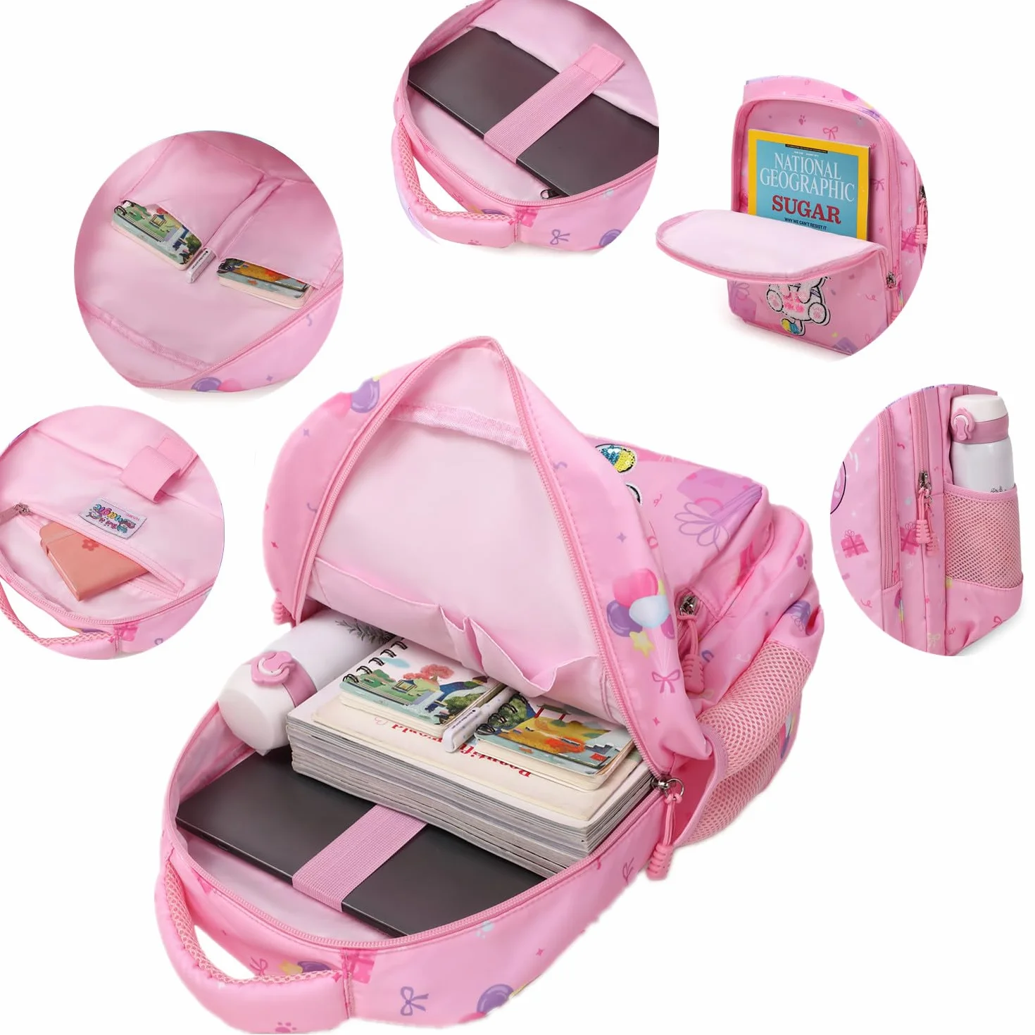 Jumpopack Plecak szkolny Plecaki dziecięce 3 w 1 Torby szkolne Plecaki dziecięce i pudełka na lunch, Balony różowe