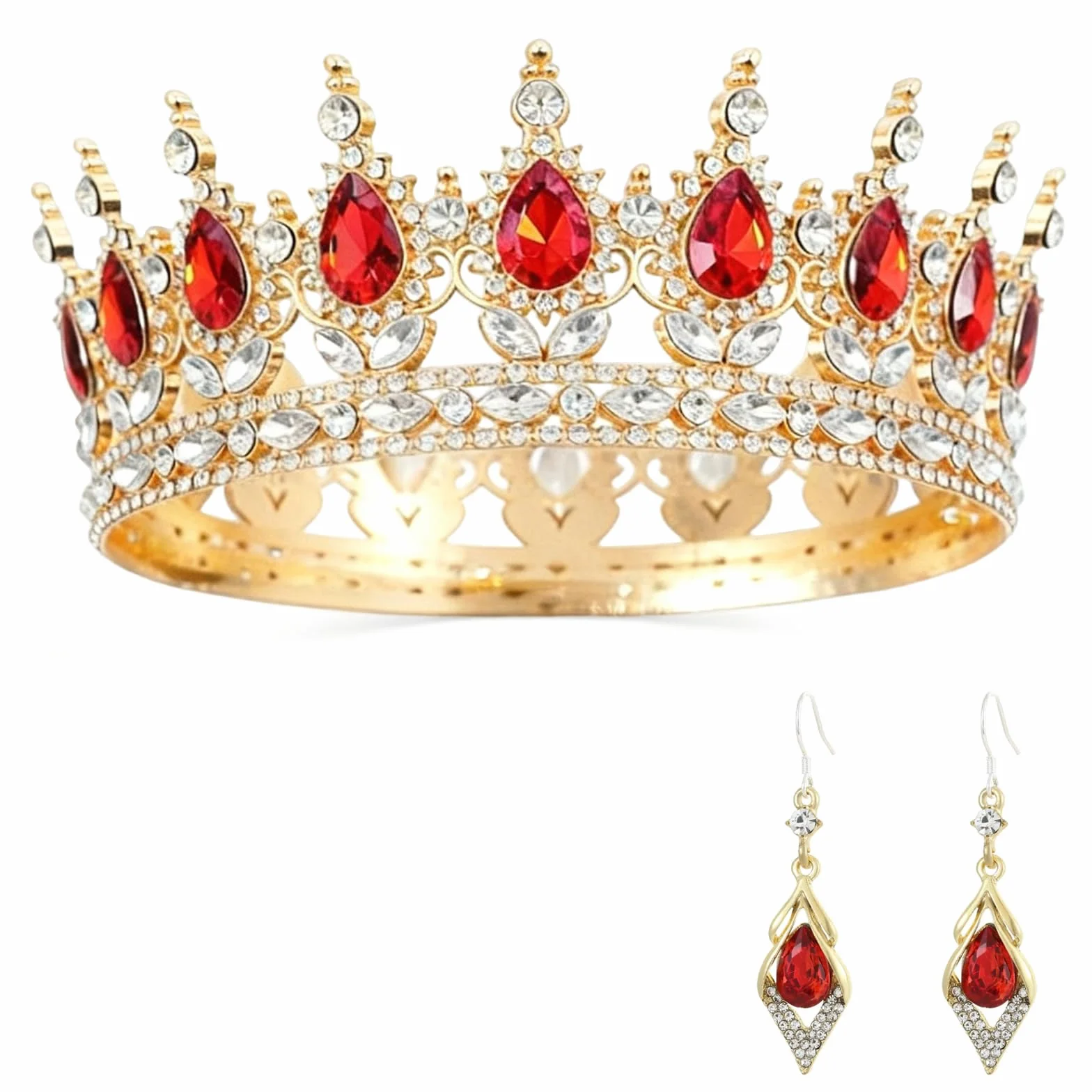 Złota korona dla kobiet, kolczyki z kryształkami, vintage barokowa tiara koronowa, imitacja błyszczącej kryształowej tiary dla dziewcząt i kobiet ślub przyjęcie urodzinowe