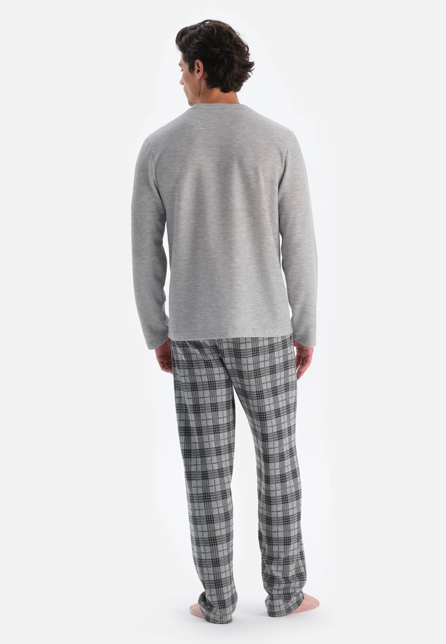 Dagi Zestaw piżamowy Mężczyźni Crew Neck Long Sleeve Plaid Pants Pajama Set