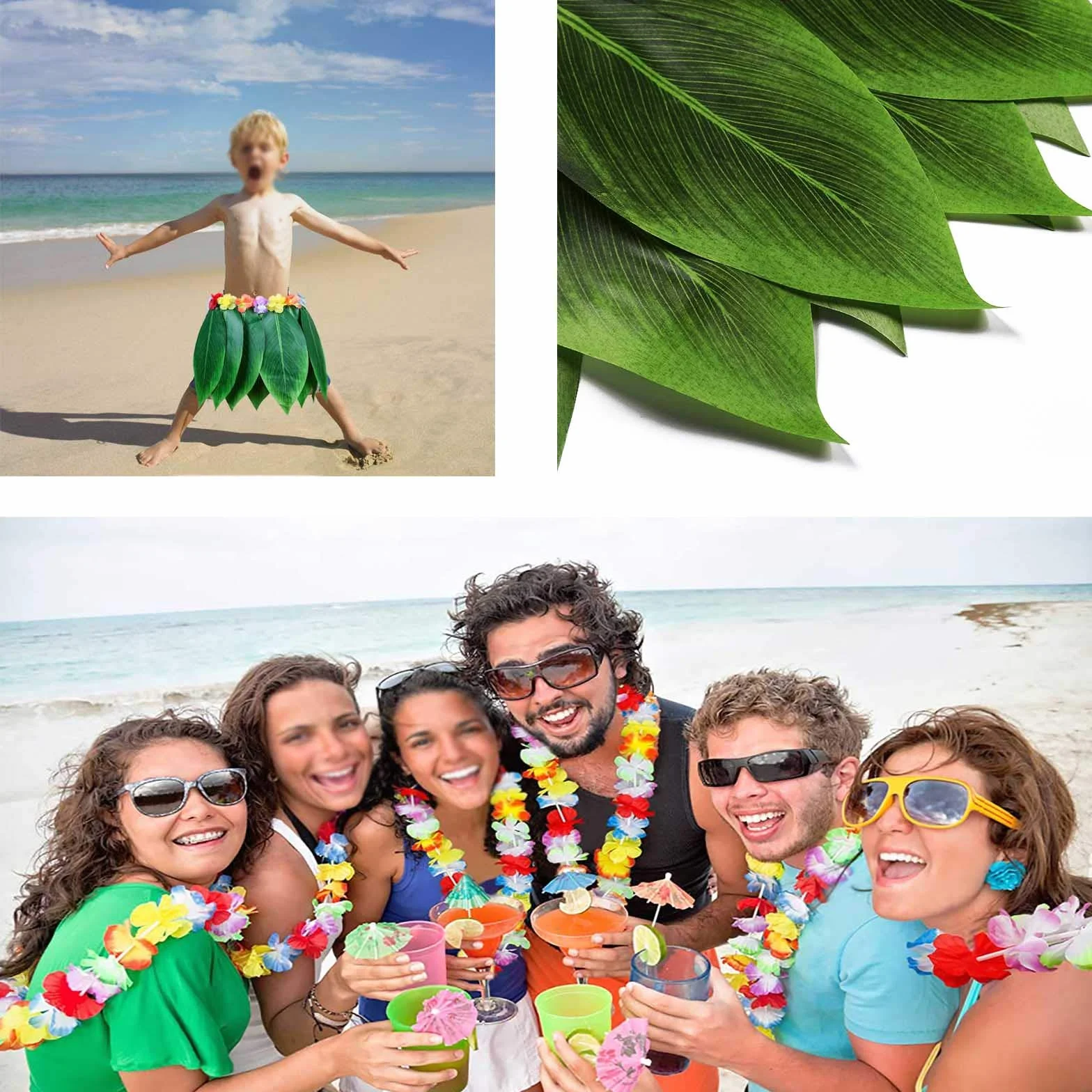 Hawajski naszyjnik z motywem trawy, spódnice hawajskie, girlanda z liśćmi hula rock i hawajski zestaw trawy, sztuczne kwiaty hibiskusa, na imprezę plażową, imprezę tematyczną, karnawał, imprezę