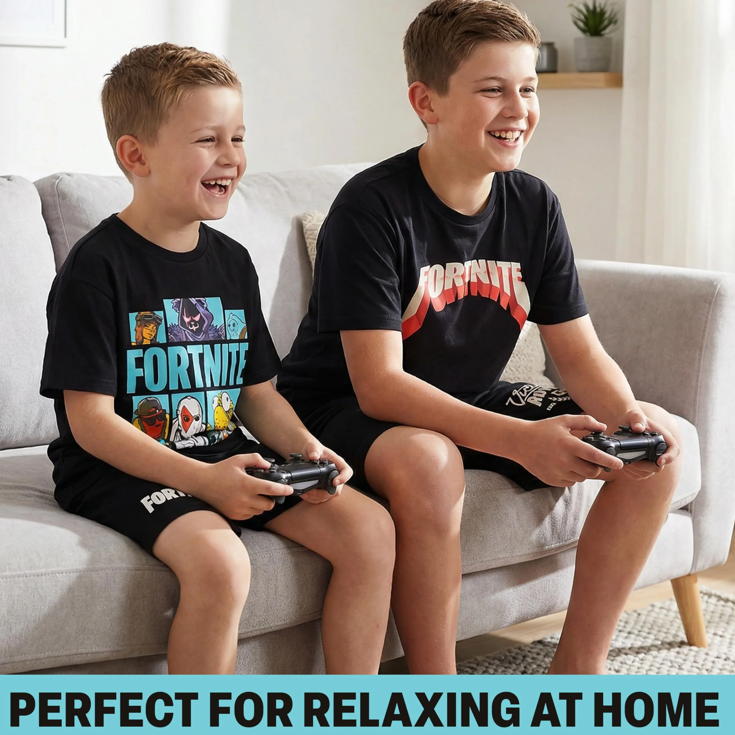 Fortnite Zestawy piżam dla chłopców, 1 lub 2 sztuki, bawełniane T-shirty z okrągłym dekoltem i krótkie spodnie piżamowe, miękka, oddychająca bielizna nocna, prezenty dla graczy