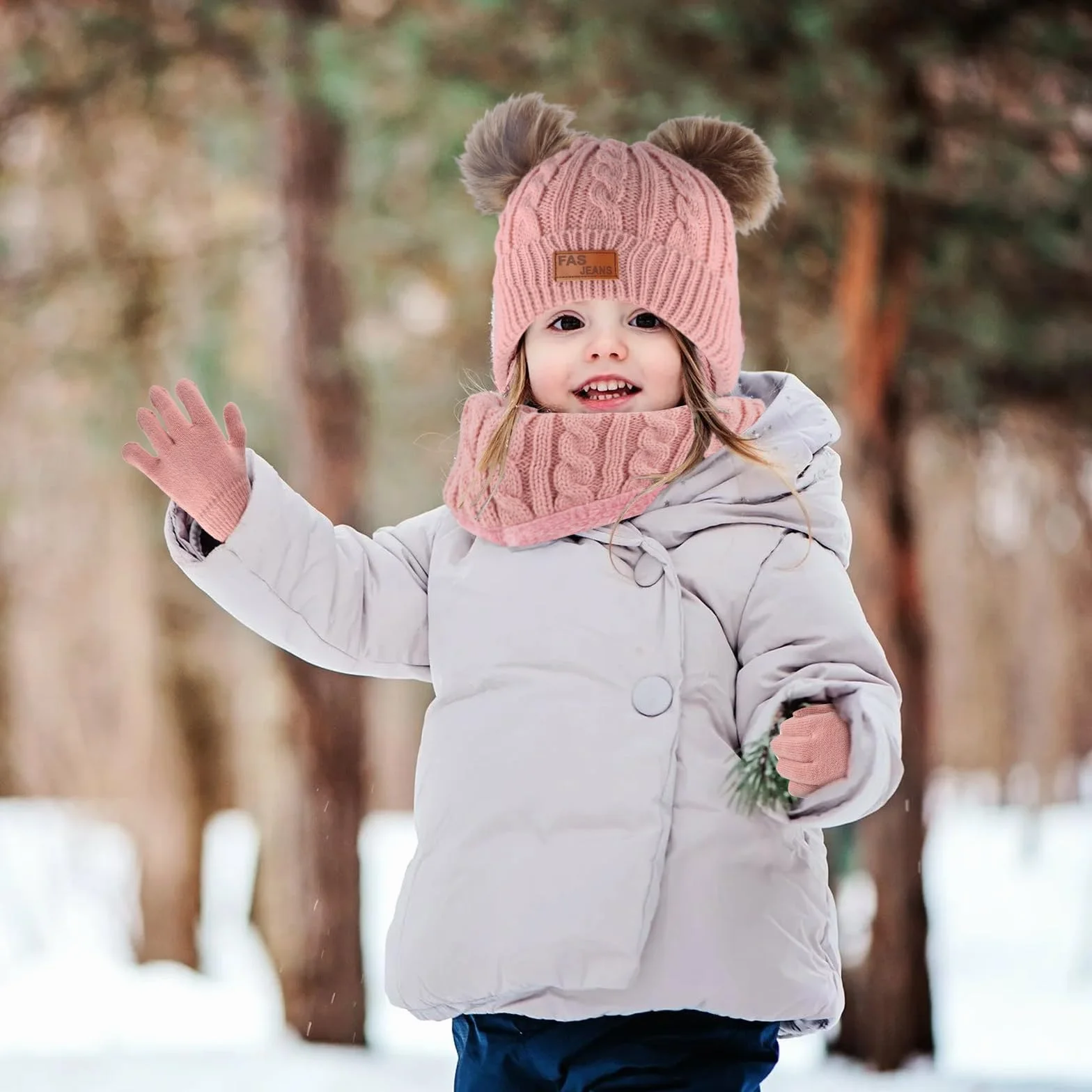 volumoon Zestaw 3 czapek, szalików, rękawiczek dla dzieci, czapka beanie, okrągły szal z polarową podszewką, zestaw ciepły, zimowy zestaw dzianin, czapka szalik i rękawiczki dla chłopców, dziewcząt w