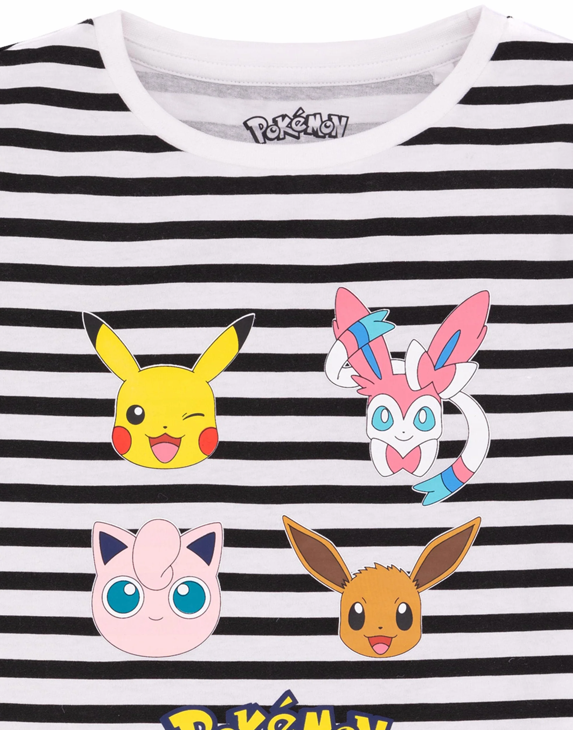 Pokemon Dziewczęca Koszulka w Paski Pikachu Eevee Sylveon Postaci T-shirt