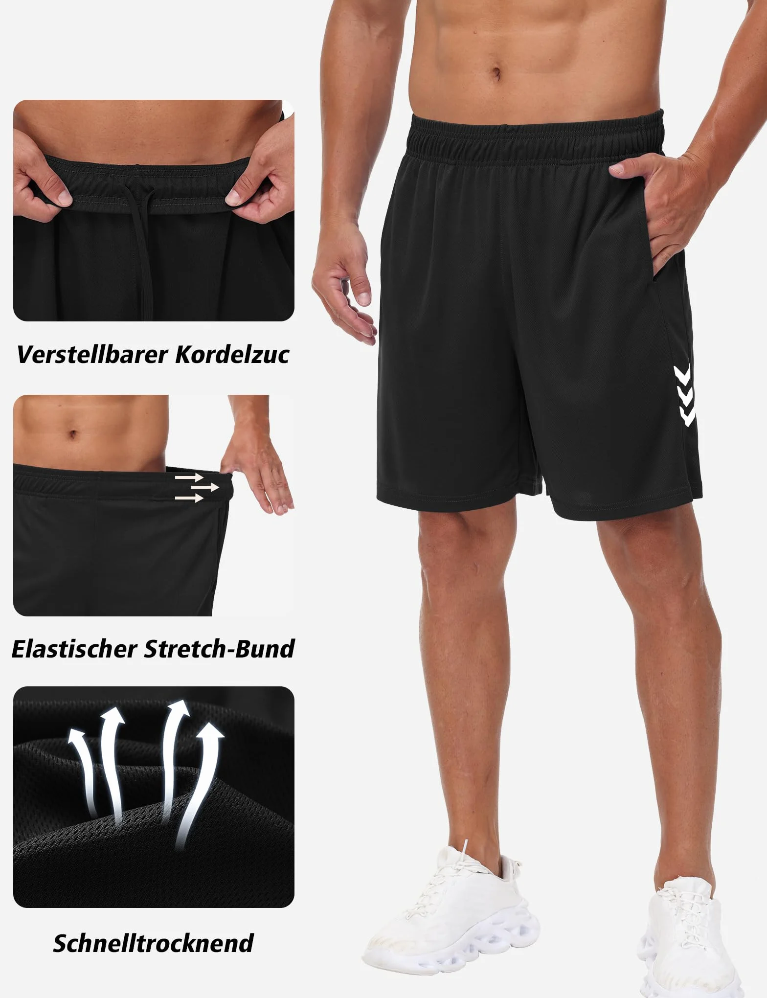 Kuzwafs 3-Pack Męskie spodenki Szorty treningowe sportowe spodenki szorty oddychające siłownia szybkoschnące spodnie z kieszeniami