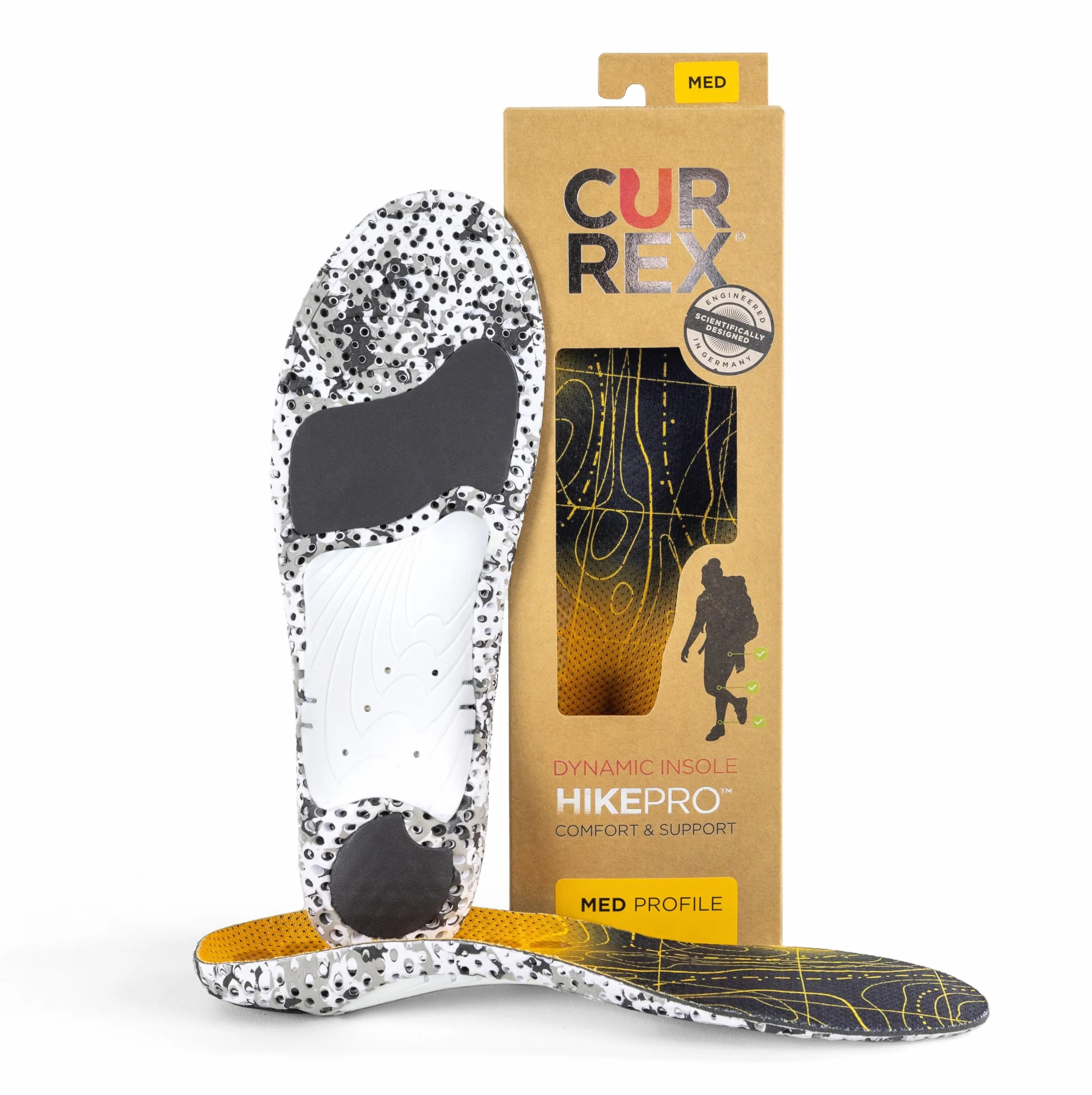CURREX HikePro wkładka – Twój nowy wymiar wędrówek. Dynamiczna wkładka do chodzenia, wędrówek lub spacerów, żółta (Mid Profile), EU 44,5-46,5 (metka XL)