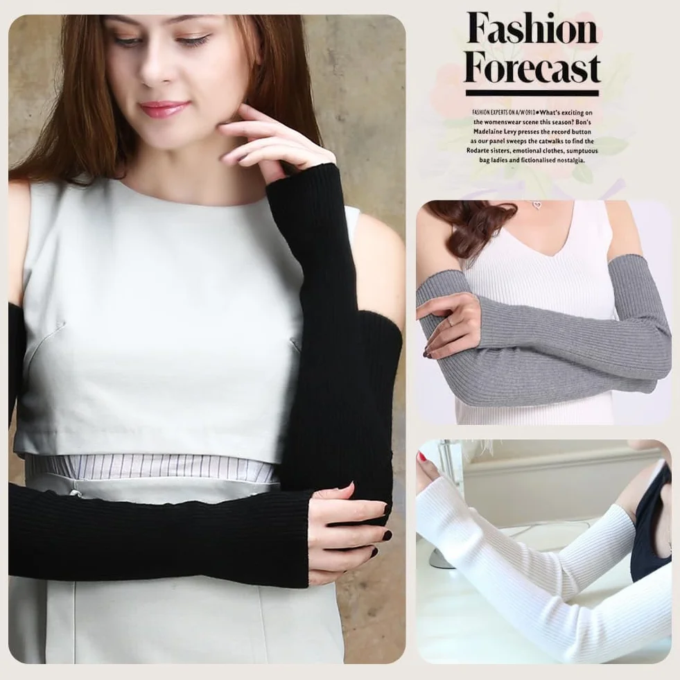 EQLEF Arm Warmers damskie, ciepłe rękawiczki na palce i dłonie długie rękawiczki czarne bez palców damskie rękawiczki do zimowania, Szary, 60*6.5cm