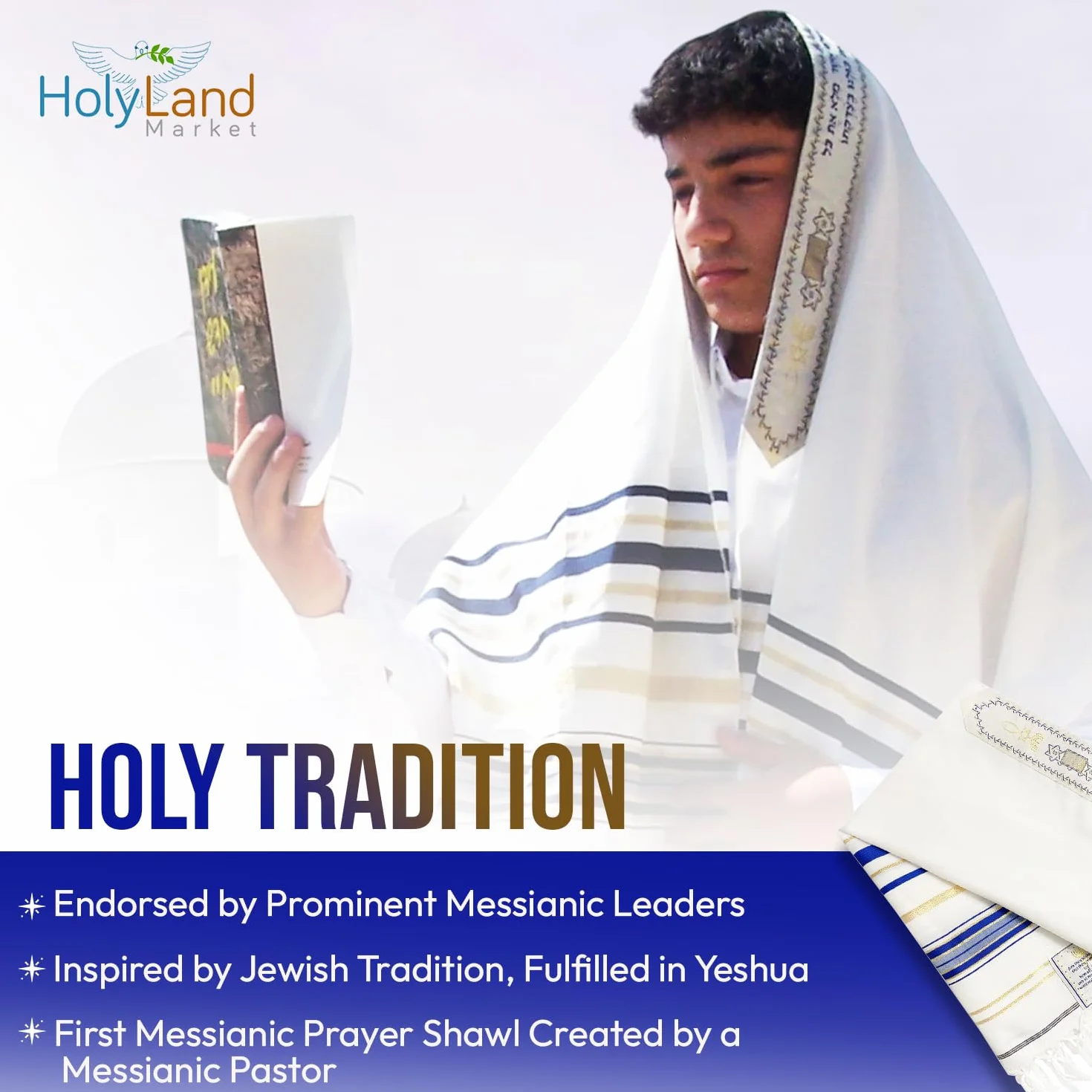 Holy Land Market Damski szal messianic_tallit, królewski błękit, 72 x 22 Inches