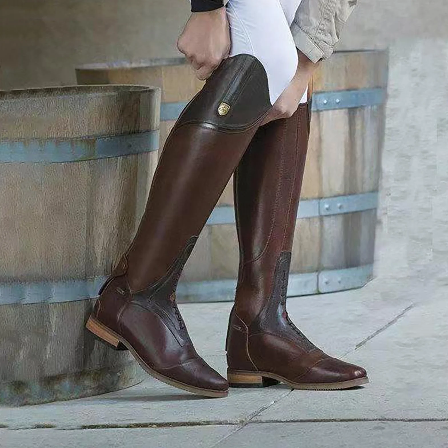 Jesienne Wysokie Buty Jeździeckie (34-48), Odporne Na Zużycie + Zamek Błyskawiczny Z Tyłu, Uniseks/antypoślizgowe, Wysoki/średni Obcas (3-5cm), Na Wiosnę/jesień,38,Black