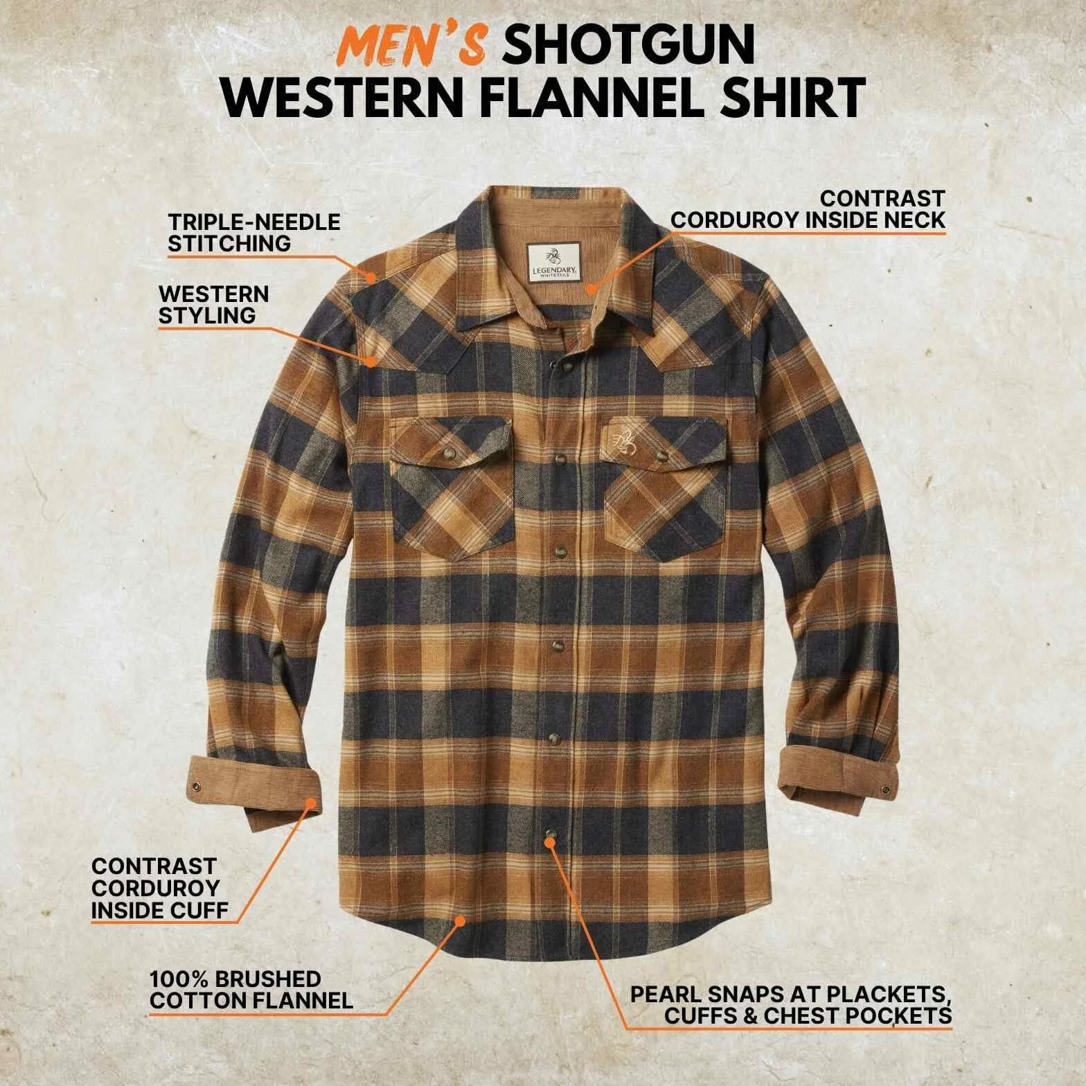 Legendary Whitetails Długi rękaw męski Shotgun Western Flannel Shirt