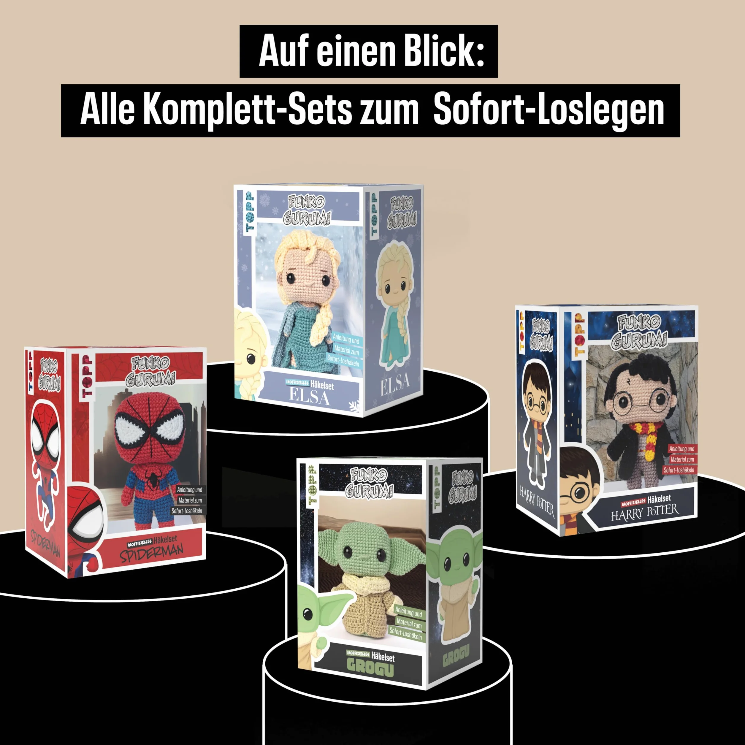 Funkogurumi Grogu. Das inoffizielle Häkelset: Anleitung, Misch-Garn in 3 Farben, Füllwatte, Häkelnadel 2,5 mm, Sicherheitsaugen, Maschenmarkierer, Wollnadel