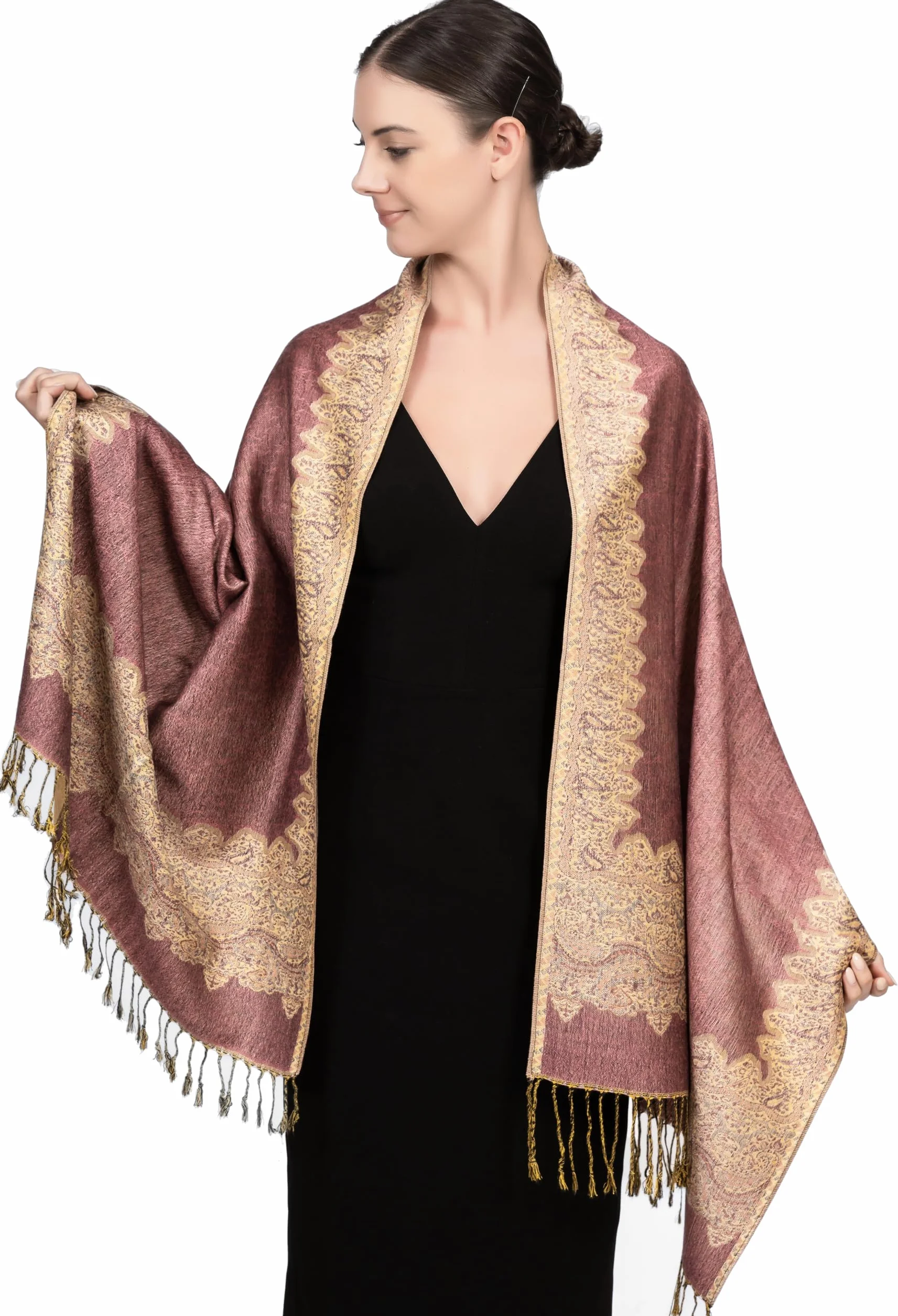 Achillea Dwustronny szalik we wzór turecki, pashmina, szarfa na rave, egzotyczne indyjskie szale i chusty na suknie wieczorowe, festiwale, na wszystkie pory roku