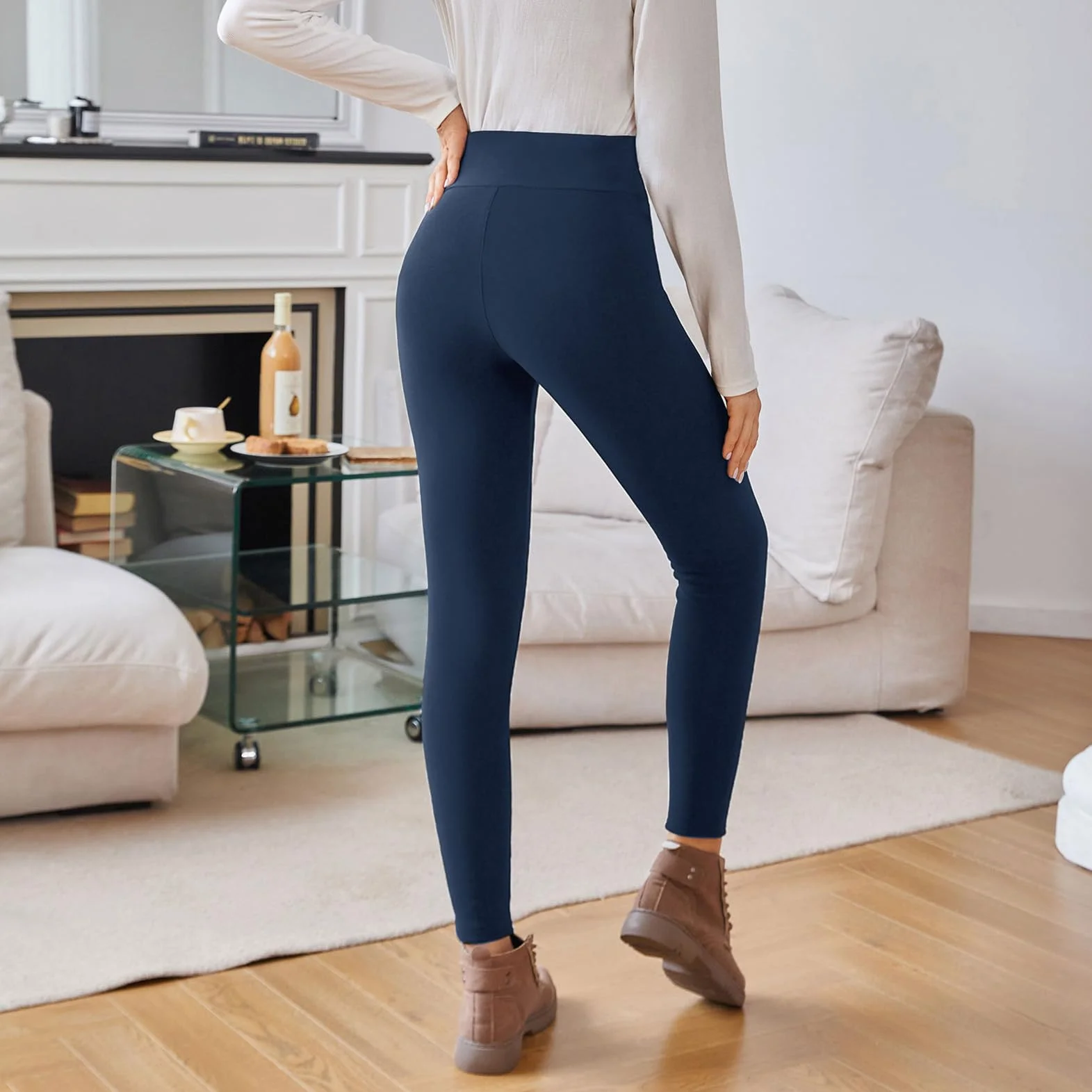 Tolaler Damskie legginsy polarowe, ciepłe legginsy damskie na zimę, legginsy termiczne z wysokim stanem, do jogi, fitnessu, na narty, grube, rozciągliwe legginsy