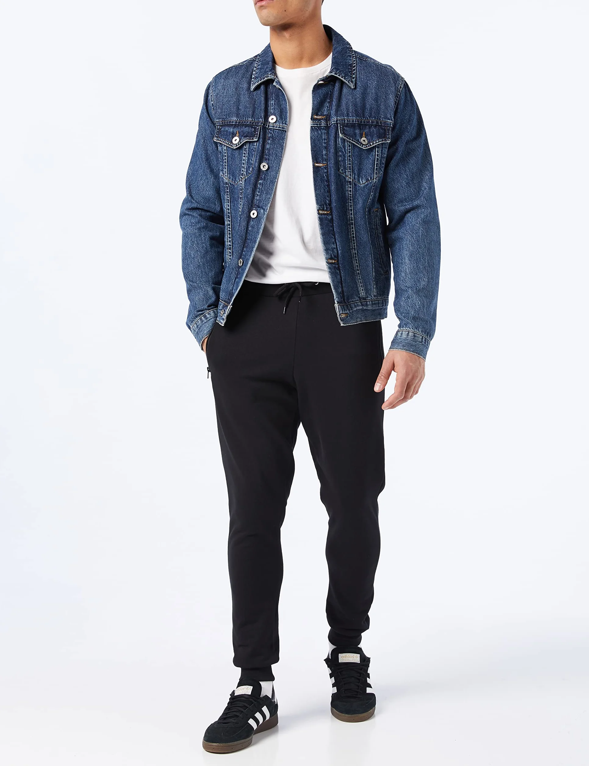 FM London, Slim Fit, spodnie do biegania dla mężczyzn, z kieszeniami na zamek błyskawiczny, idealne na co dzień i do uprawiania sportu, wygodne, miękkie., czarny, S