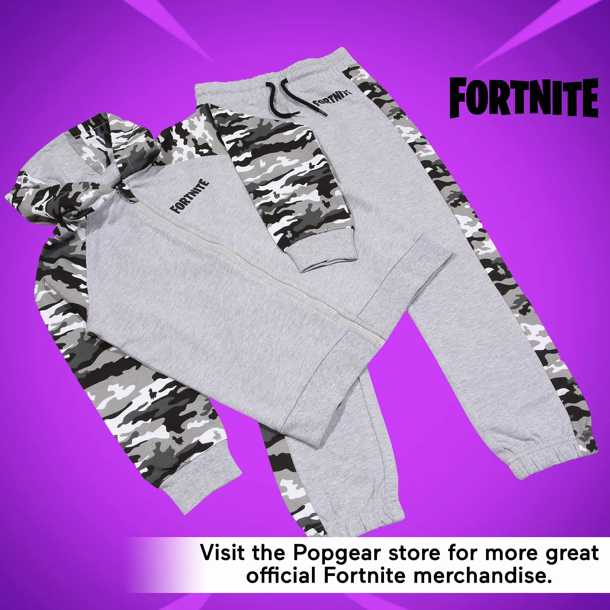 Fortnite Camo Emotes chłopięca bluza z kapturem i zestaw do biegania Heather Grey 12-13 lat, szary (Heather Grey), 158