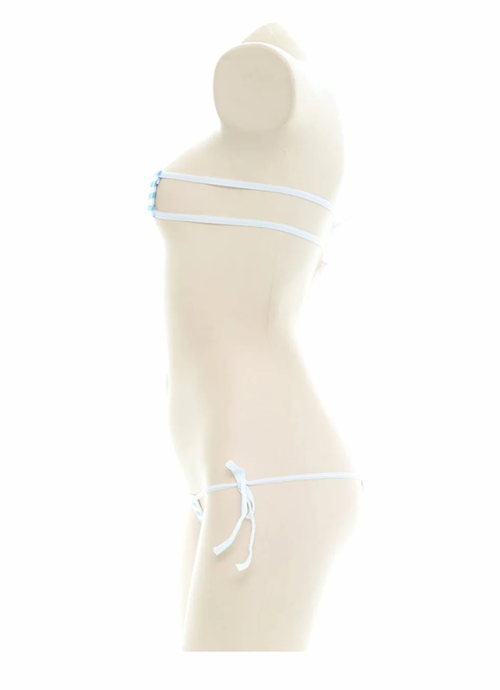 SINMIUANIME Damska bielizna anime w japońskim stylu seksowna niebiesko-różowe paski mikro bikini cosplay biustonosz i majtki zestaw, One Size