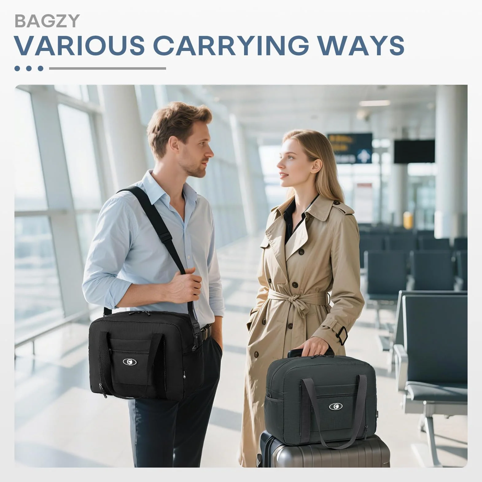 BAGZY Torba Podręczna 40x30x20 Wizzair 25L Składana Torba Sportowa Weekendowa Wodoodporna Torba Podróżna z Nylonu na Ramię Torba Kabinowa z Workiem Próżniowym dla Szpitala Podróży i Codziennego Użytku