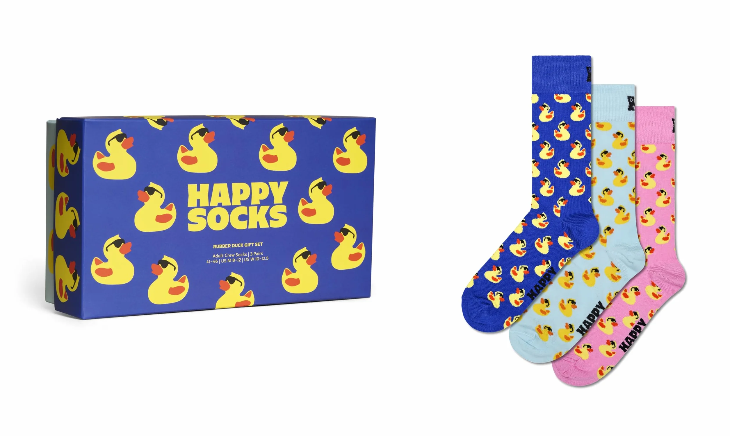 Happy Socks 3-pak gumowych skarpet z kaczką zestaw upominkowy skarpety dla załogi rozmiar 36-40, NIEBIESKI, 36-40