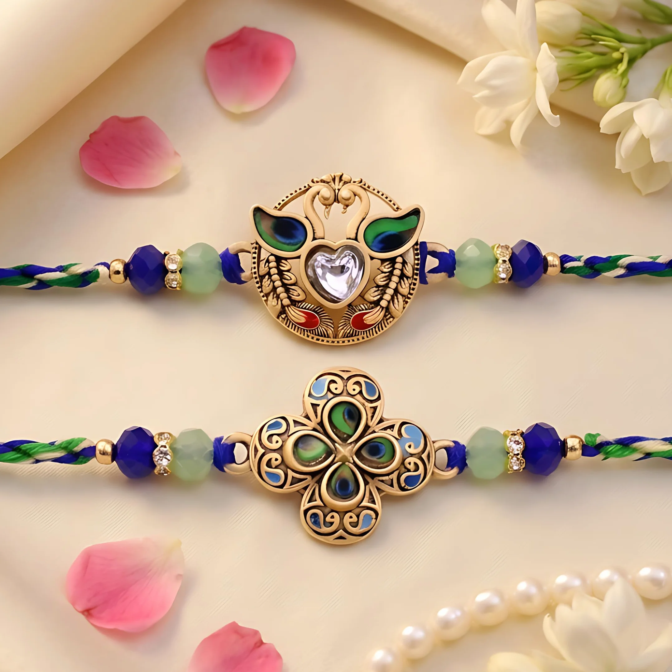 TIED RIBBONS Raksha Bandhan Rakhi for Brother Set of 2 Rakhi Set | Bhai Rakhi with Card | Roli Chawal Packet - Rakhi Bracelet for Brother Rakhi 2 Set | Rakhi for Bhaiya Bhai | Rakhi Thread