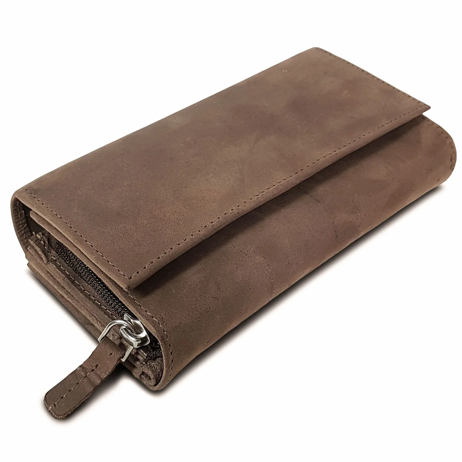 ROYALZ skórzany portfel damski w stylu vintage, duży, z wieloma przegródkami, blokada RFID, format poziomy, Montana Braun, M