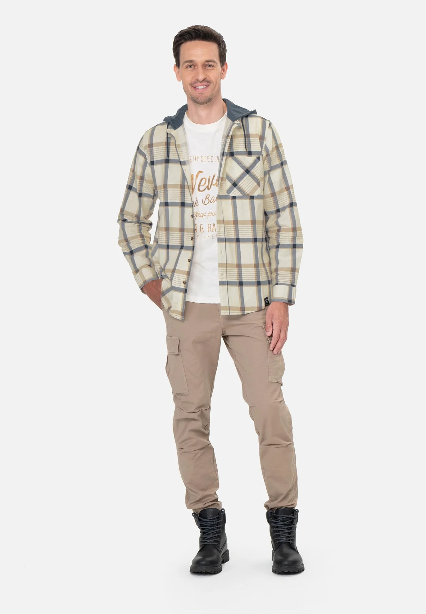 KEY LARGO Koszula Mężczyźni Klcatania 1/1 Hoodie-checks