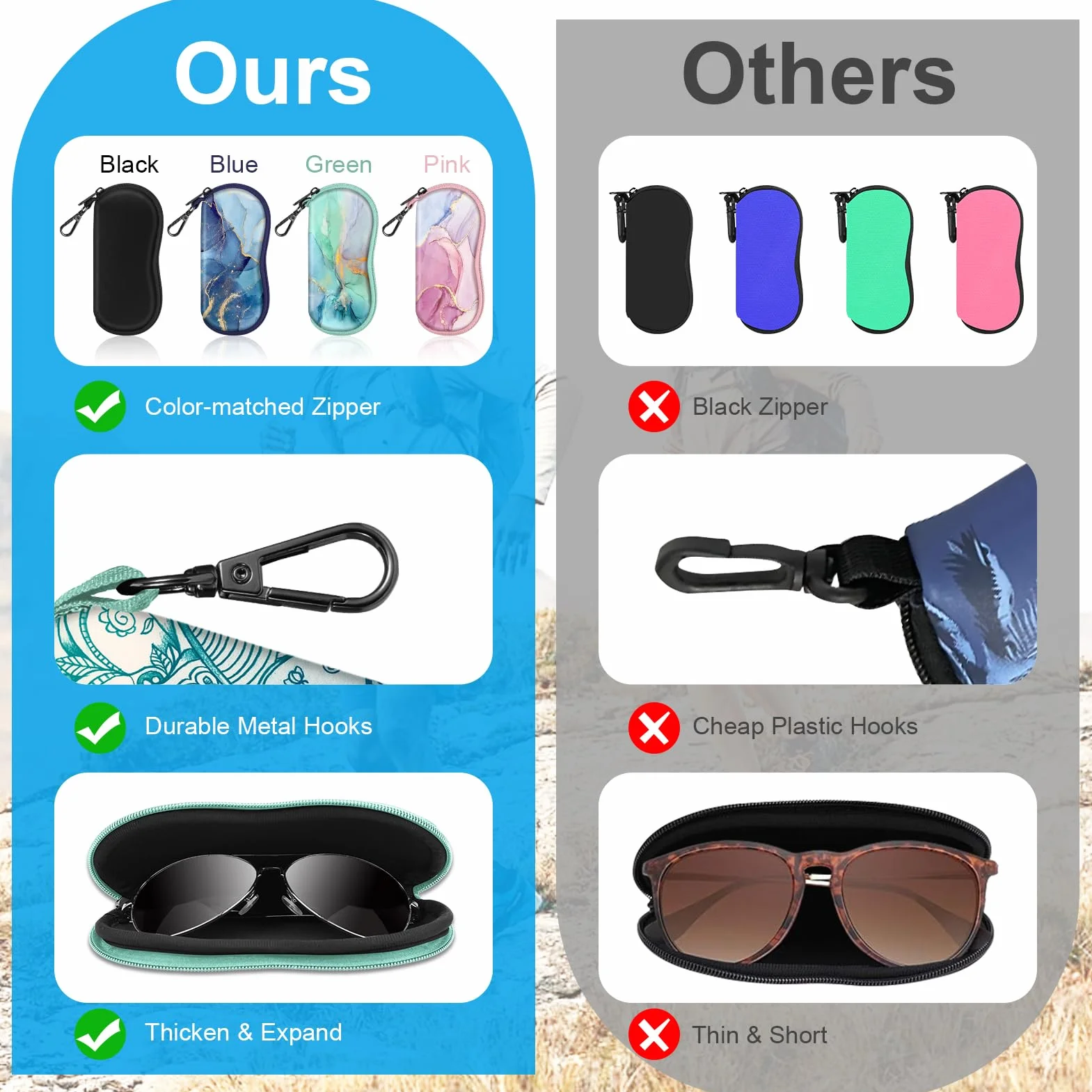 FINTIE Etui na okulary Kobiety Glasses Case With Carabiner