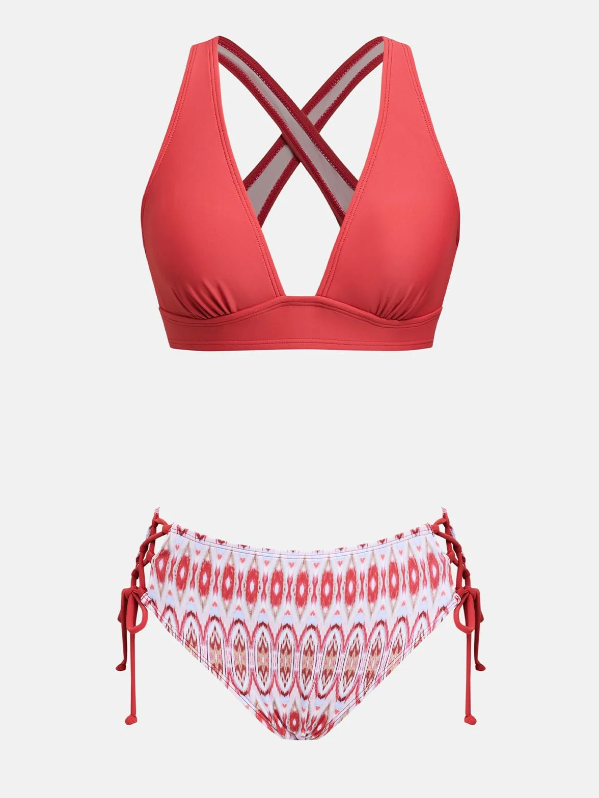 CUPSHE Zestaw bikini dla kobiet dwuczęściowy strój kąpielowy dekolt w serek trójkątny top szerokie ramiączka krzyż plecy sznurowane średni stan