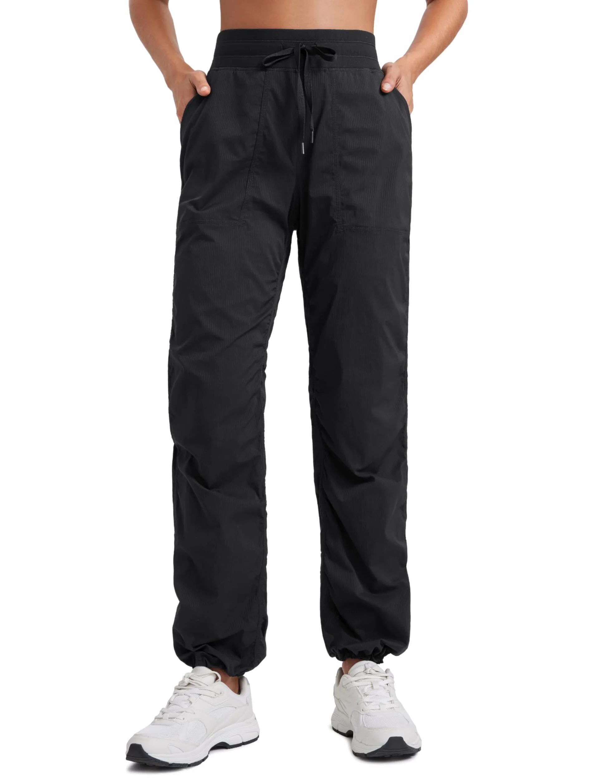 CRZ YOGA Lekkie spodnie treningowe z prostymi nogawkami dla kobiet 28"/30"/32" - marszczone codzienne sportowe spodnie dresowe z kieszeniami